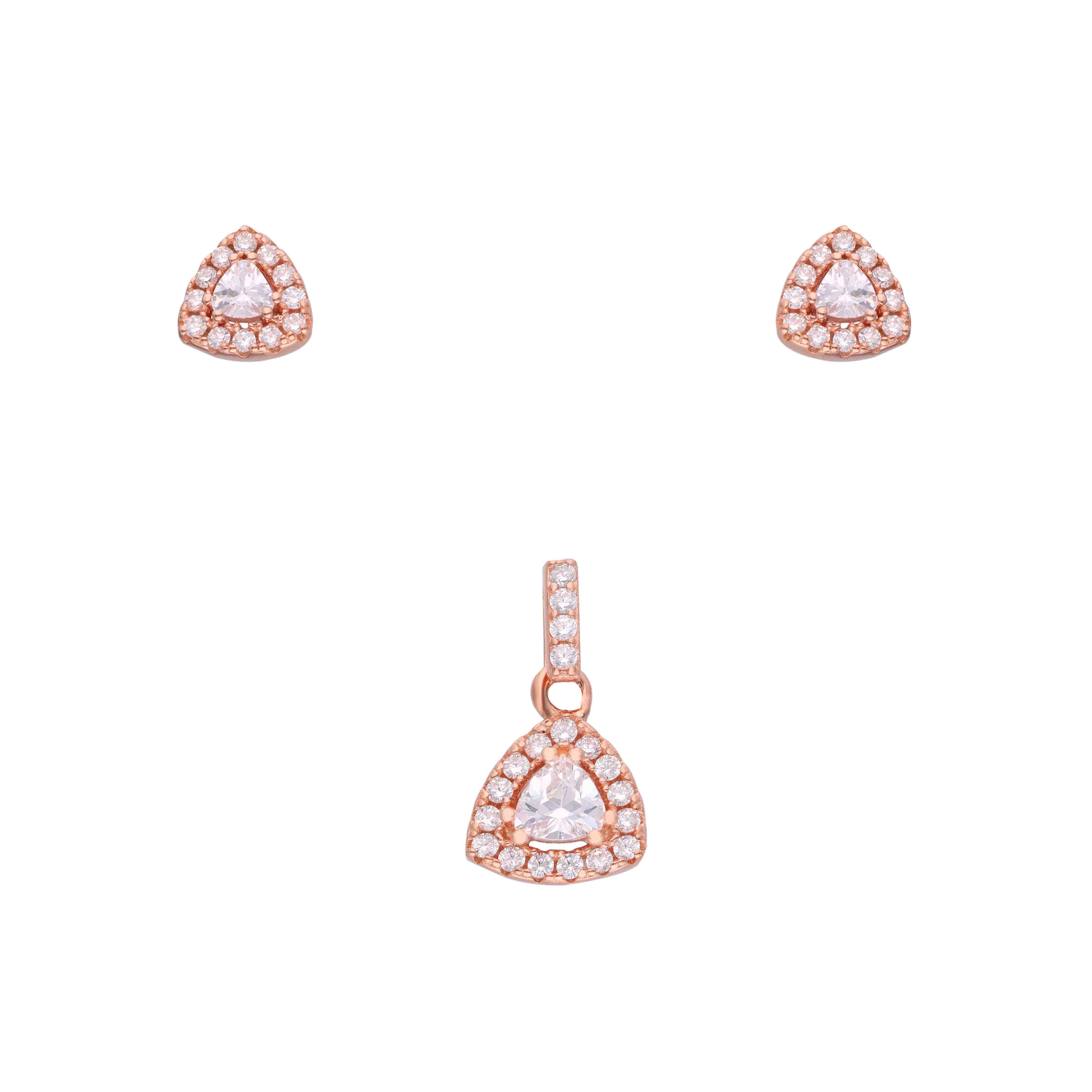 Dazzling Triangle Silver Pendant and Earrings Set - Image 4