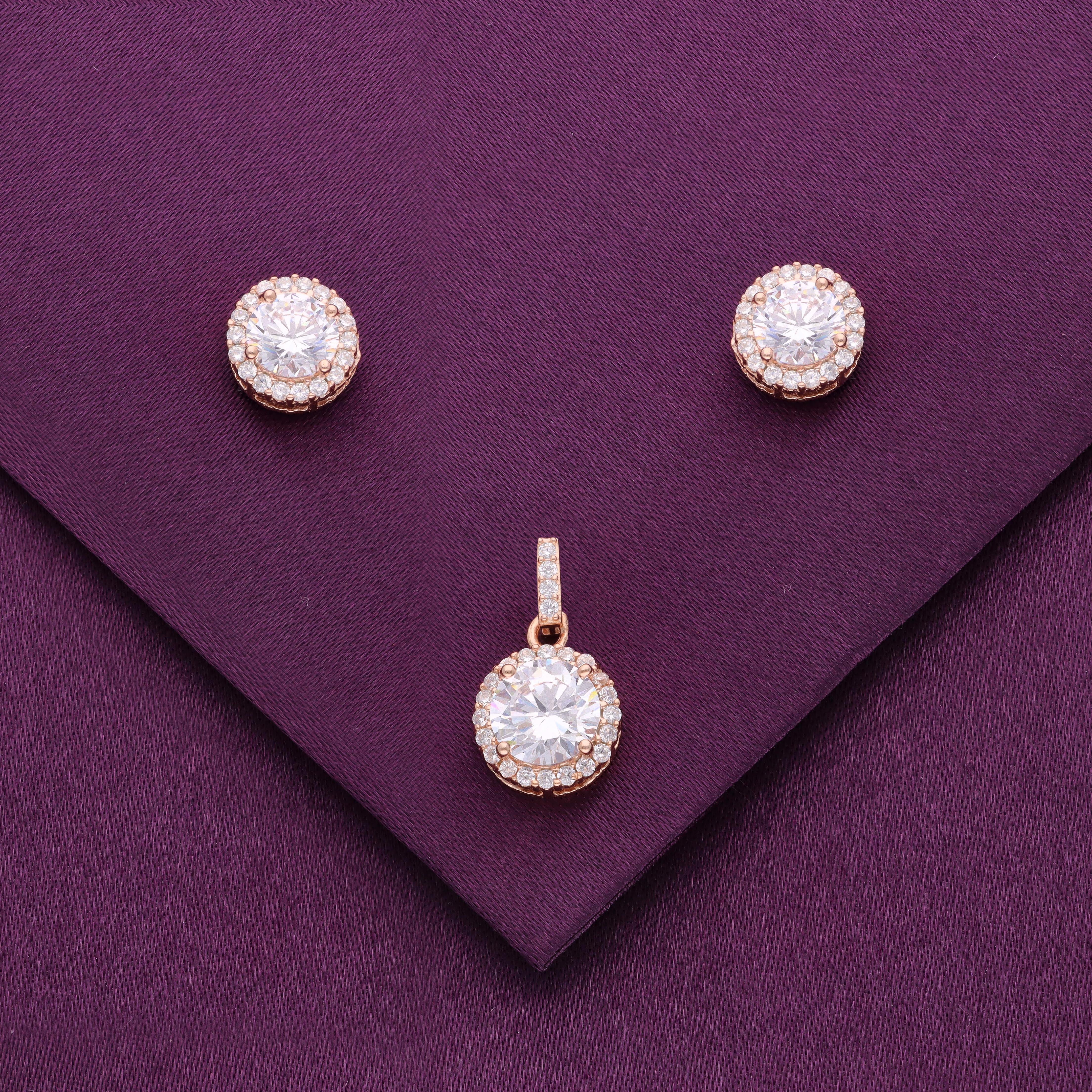 Sterling Classic Solitaire pendant With Earrings Set - Image 2