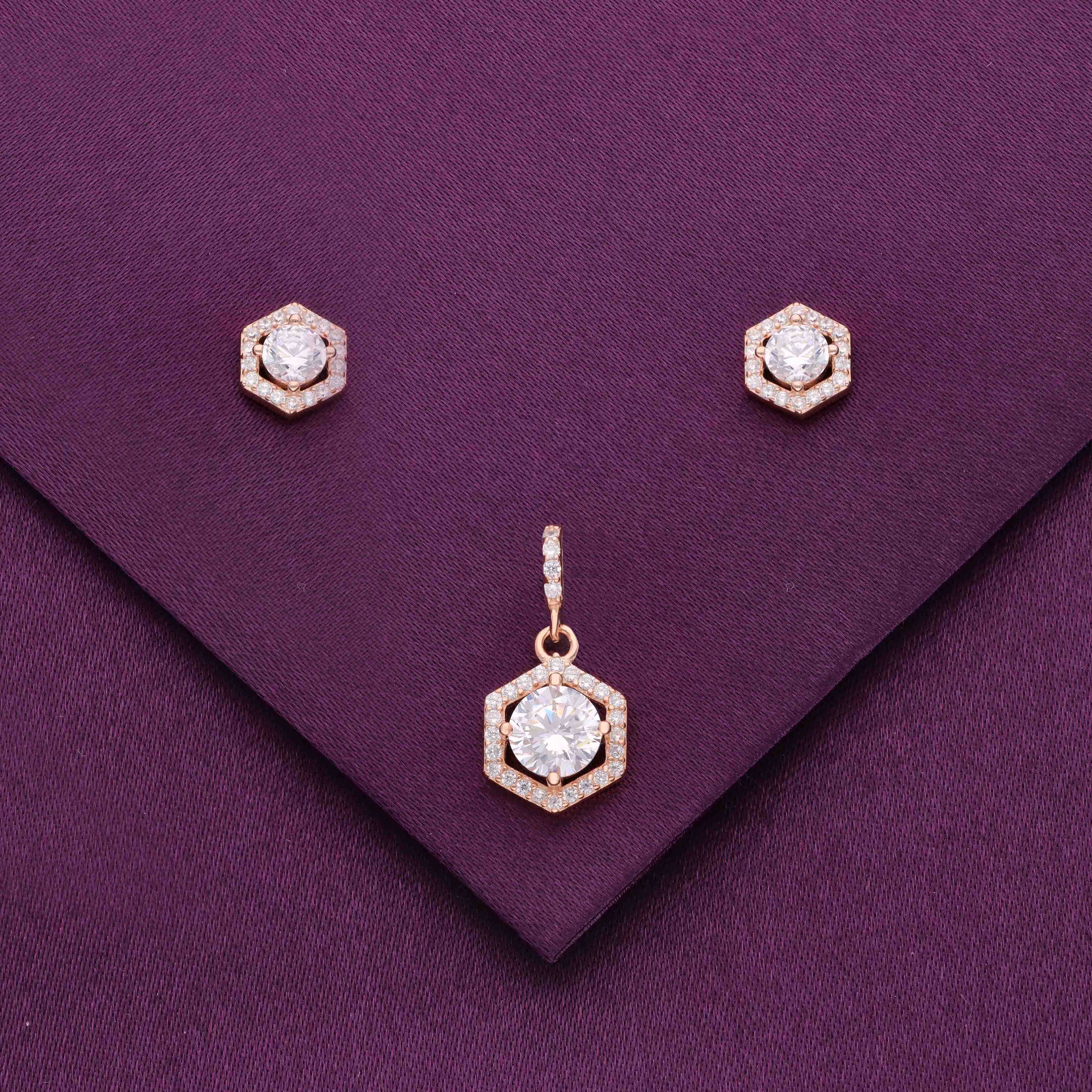 Sterling Classic Solitaire Pendant With Earrings Set - Image 2