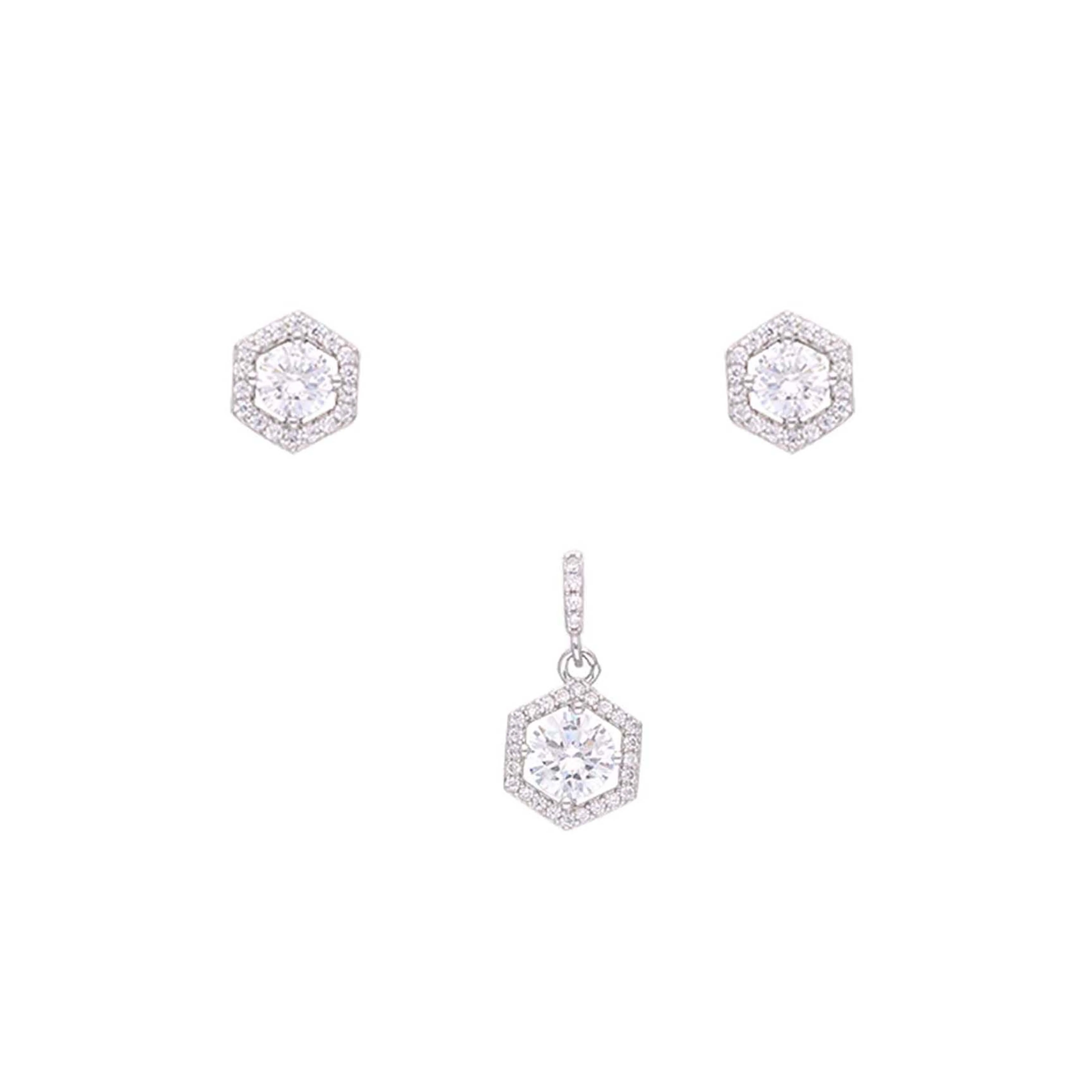 Sterling Classic Solitaire Pendant With Earrings Set - Image 3