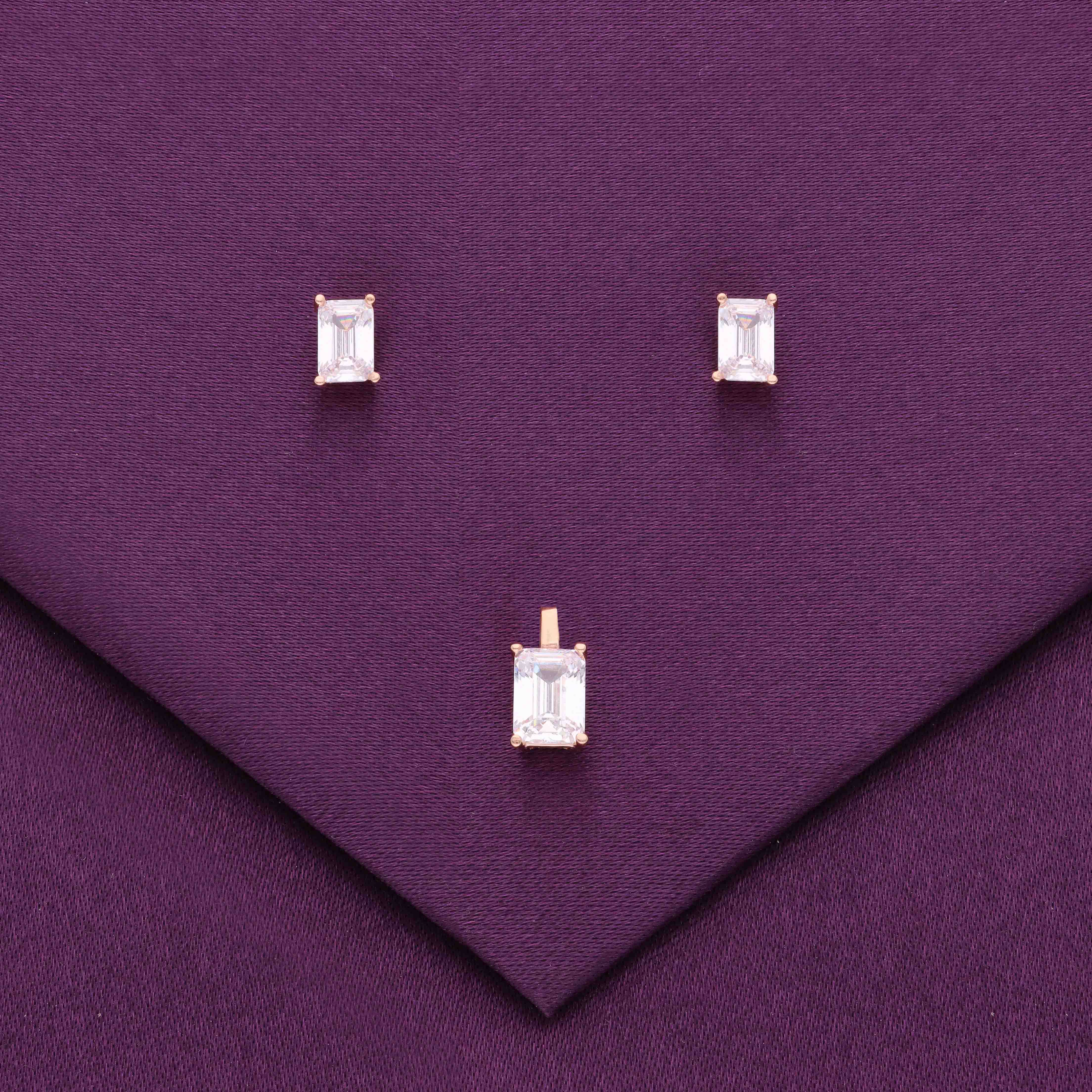 Sterling Emerald Cut Pendant & Earring Set - Image 2