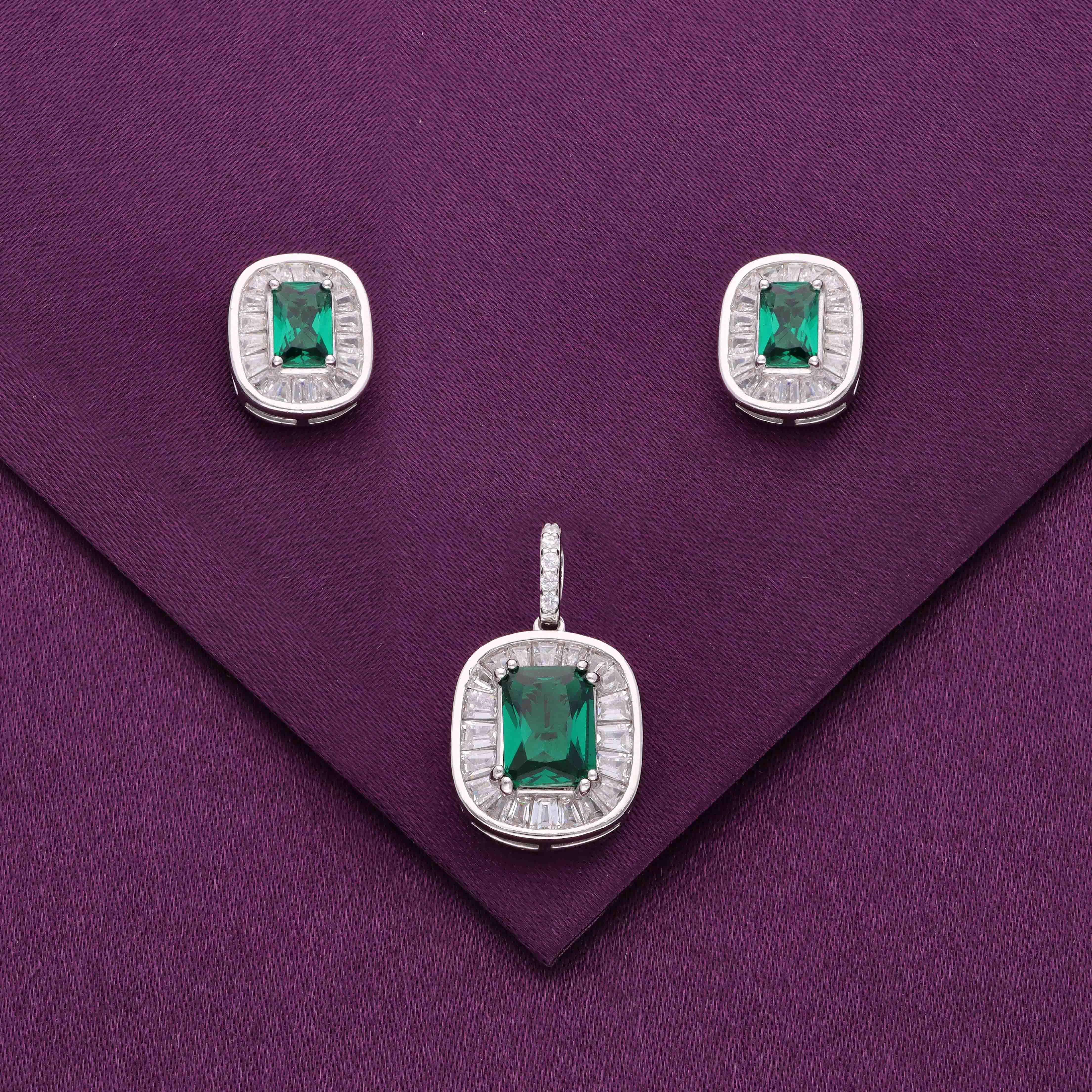 Sterling Rectangular Pendant & Earring Set - Image 2