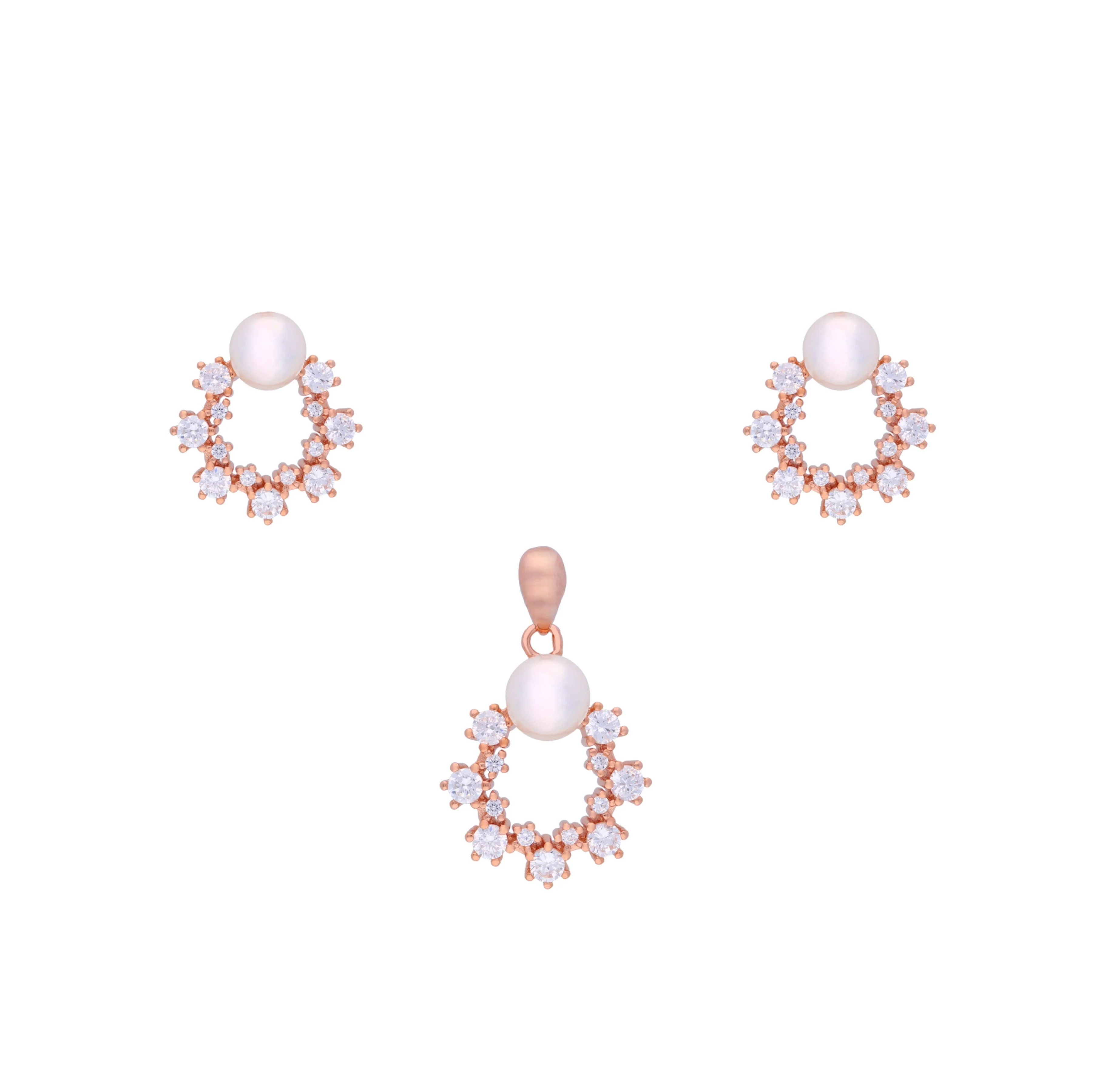 Zircon Crown Pearl Silver Pendant & Earrings Set - Image 4