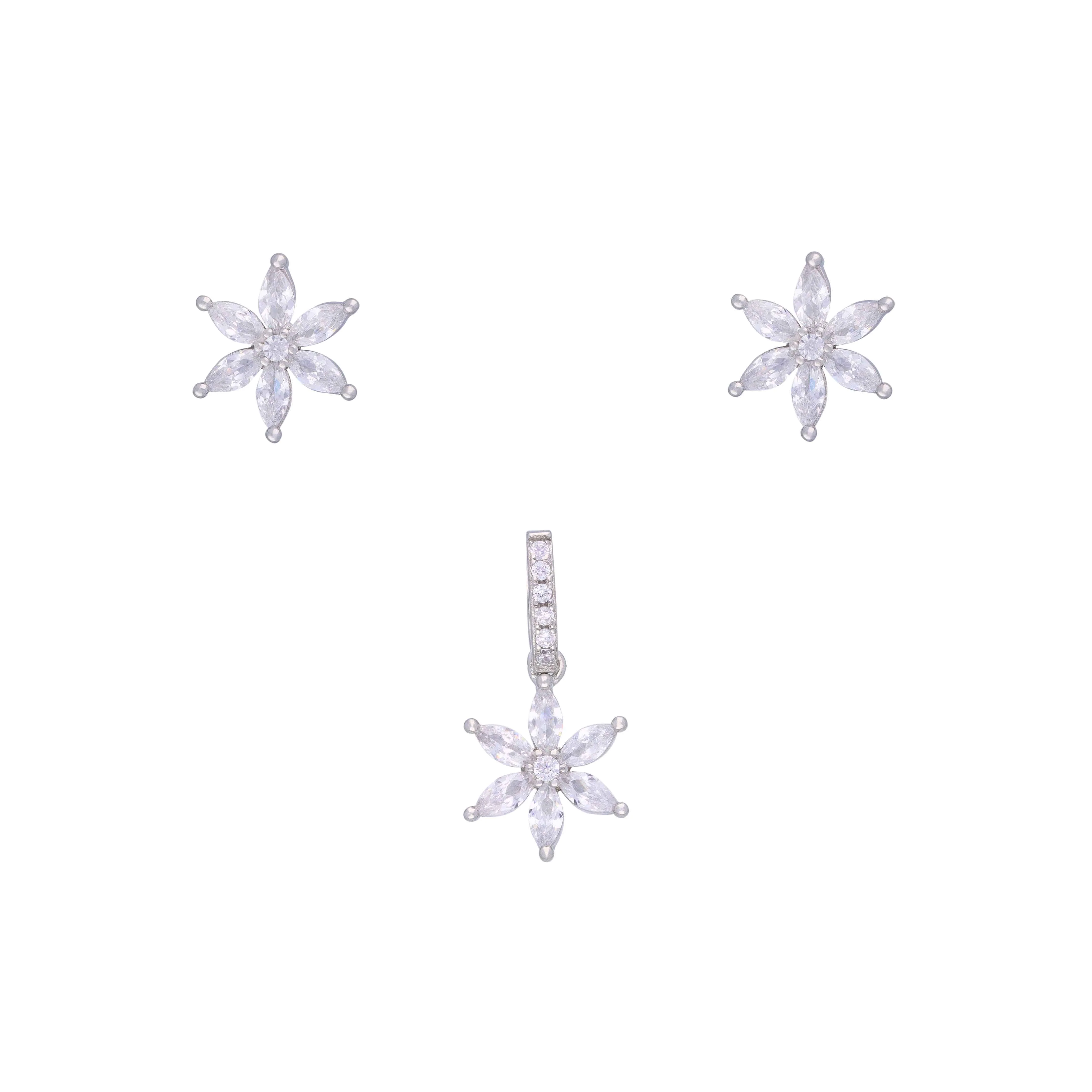 Crystal Flowers Silver Pendant & Earrings Set - Image 2