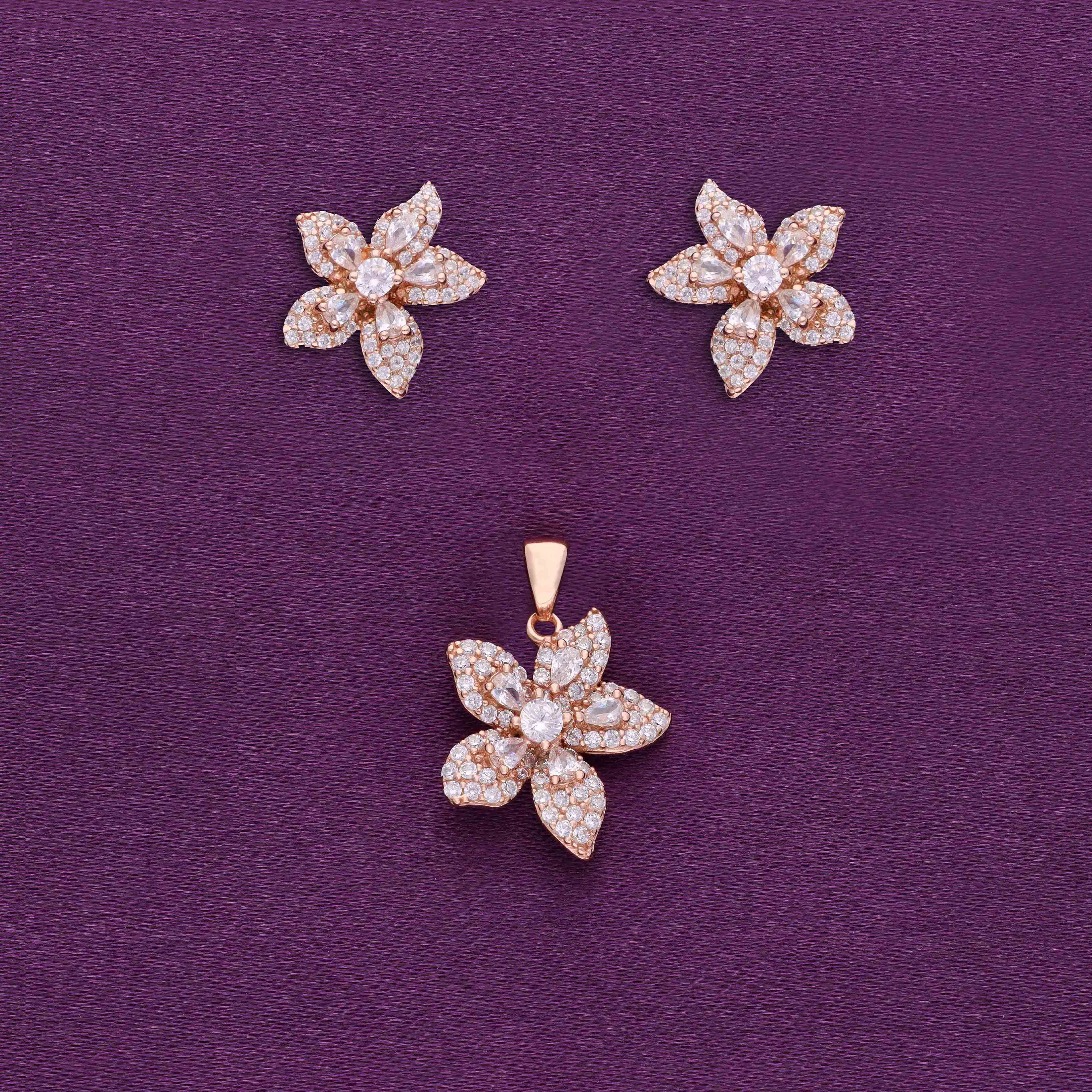 Shimmering Blossoms Zircon Silver Pendant & Earrings Set - Image 4