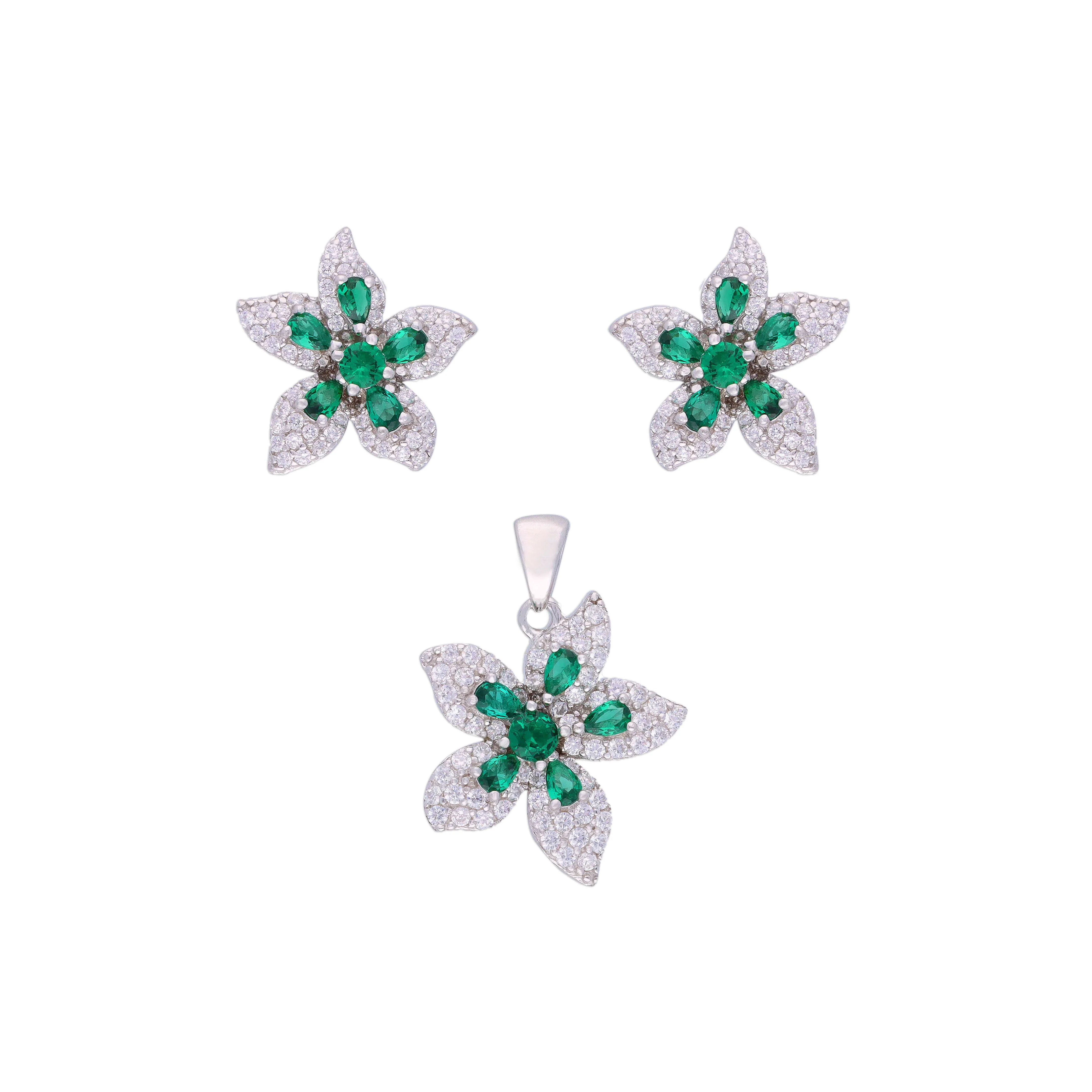 Shimmering Blossoms Zircon Silver Pendant & Earrings Set - Image 6