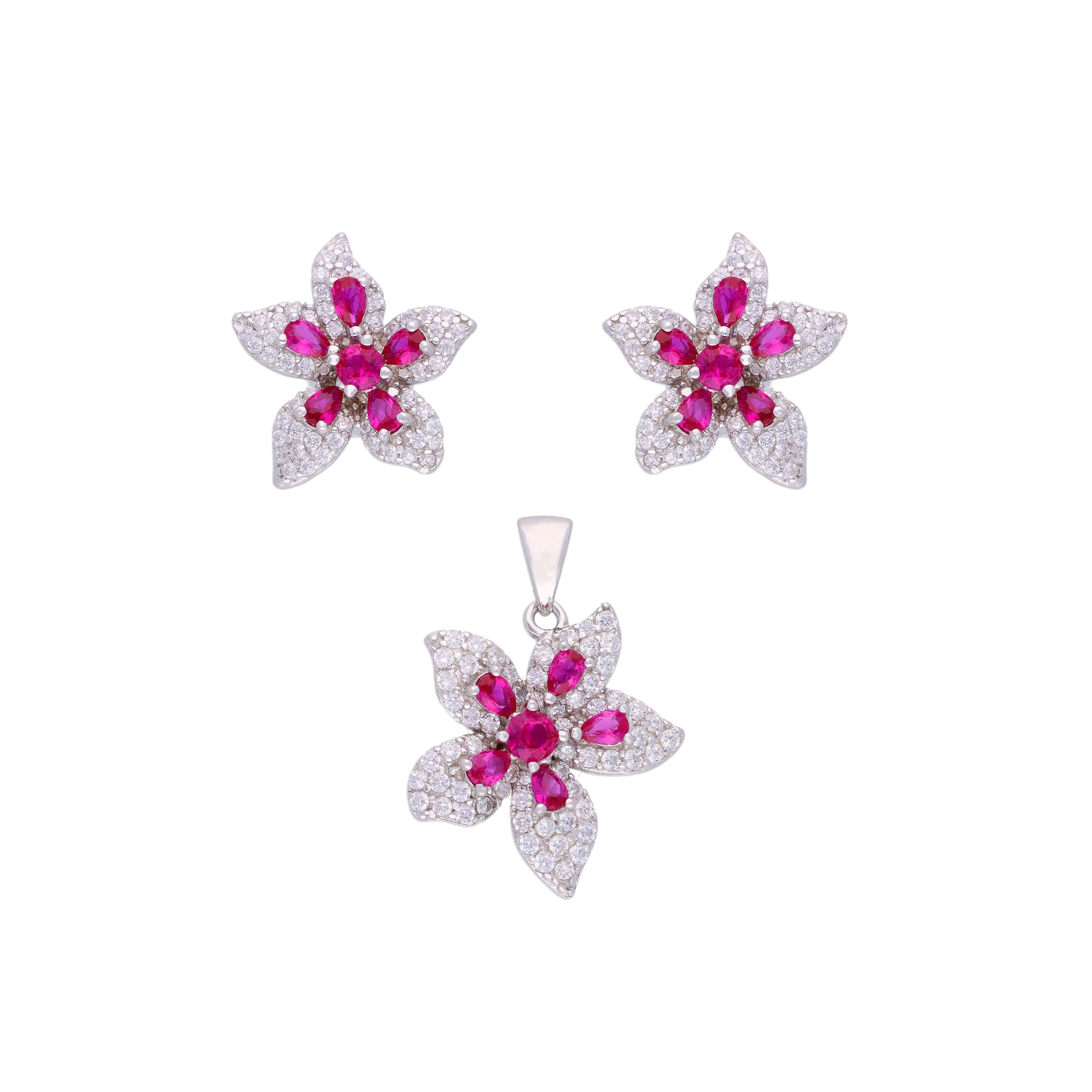 Shimmering Blossoms Zircon Silver Pendant & Earrings Set - Image 7