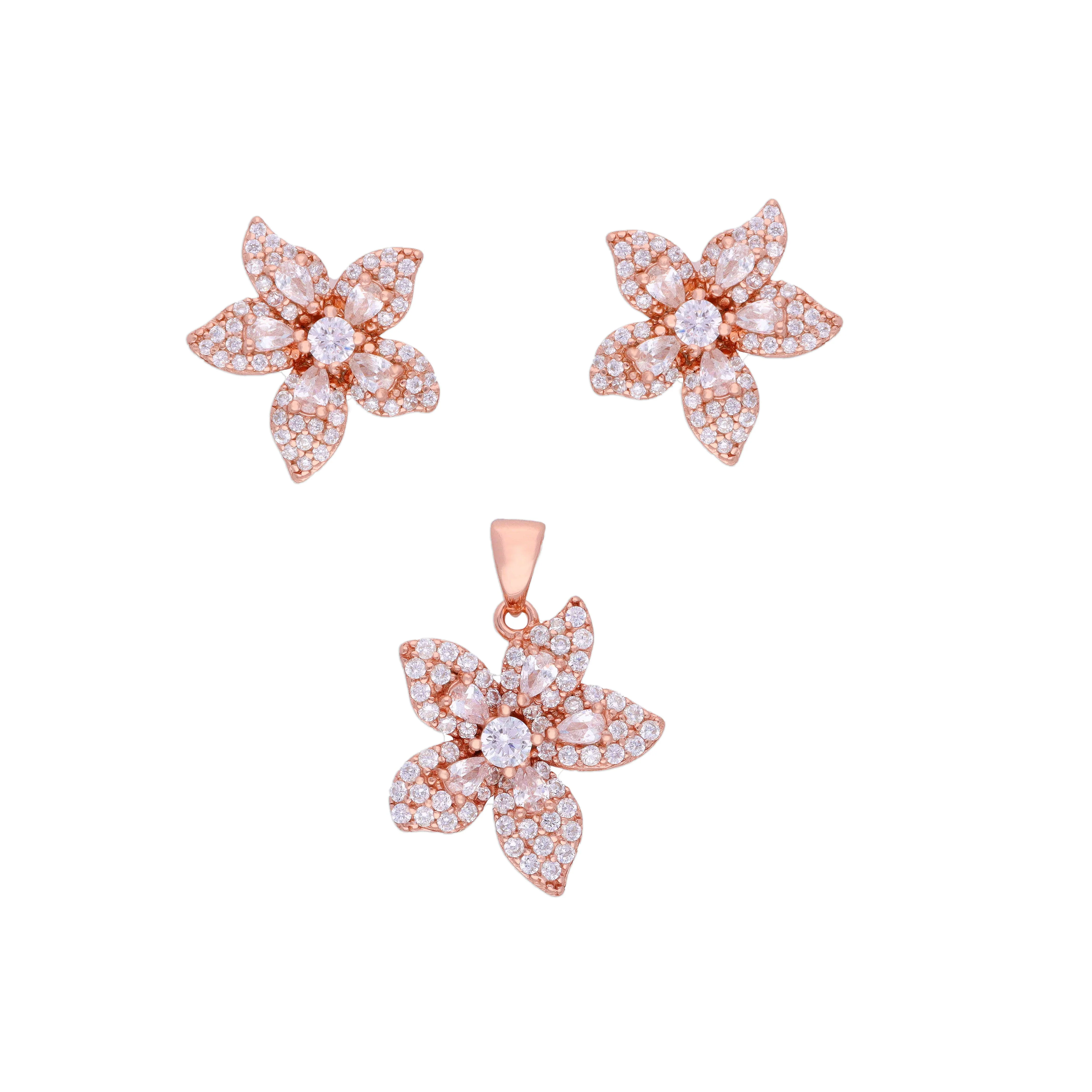 Shimmering Blossoms Zircon Silver Pendant & Earrings Set - Image 8