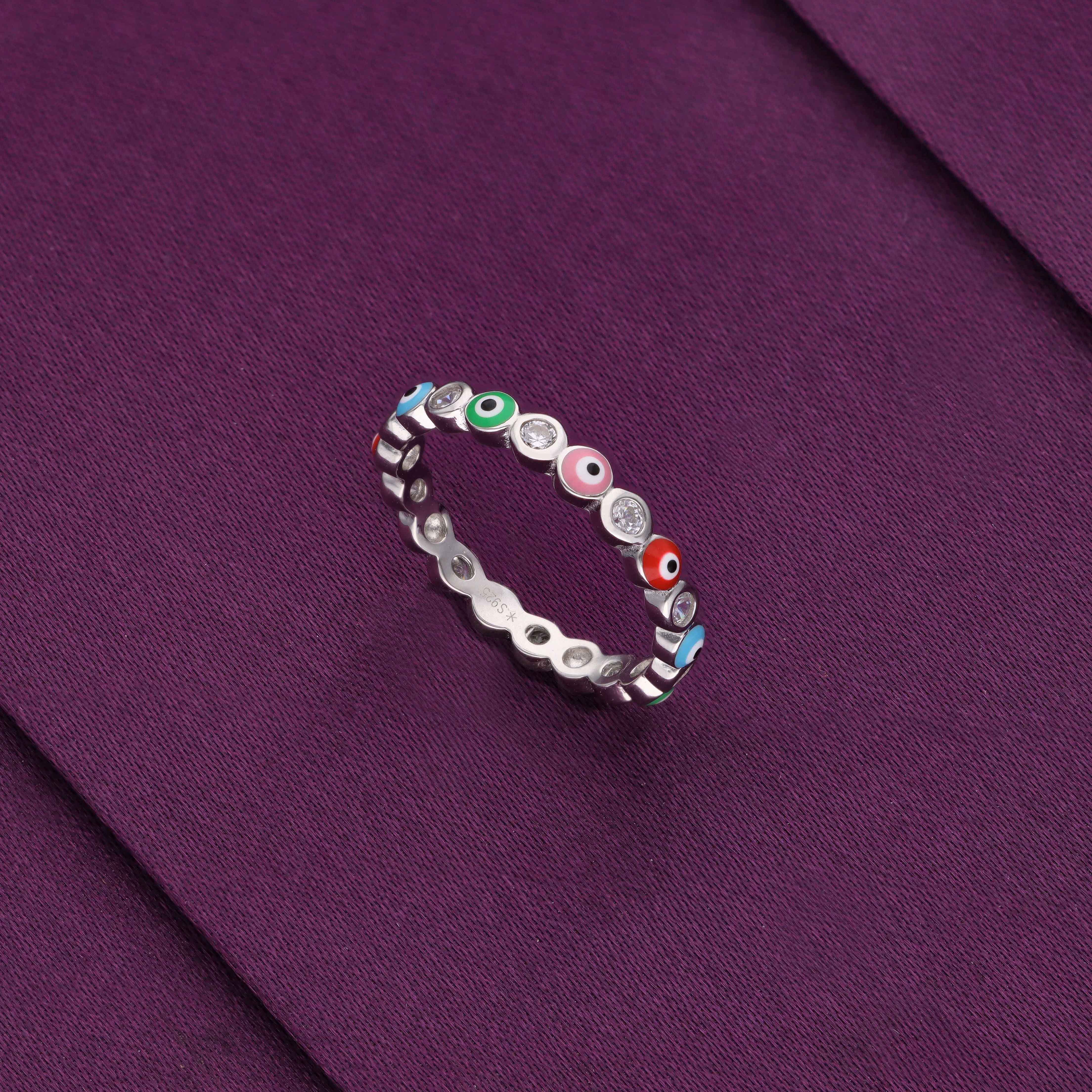 Shining Rainbow Evil Eye Minimal Ring - Image 3