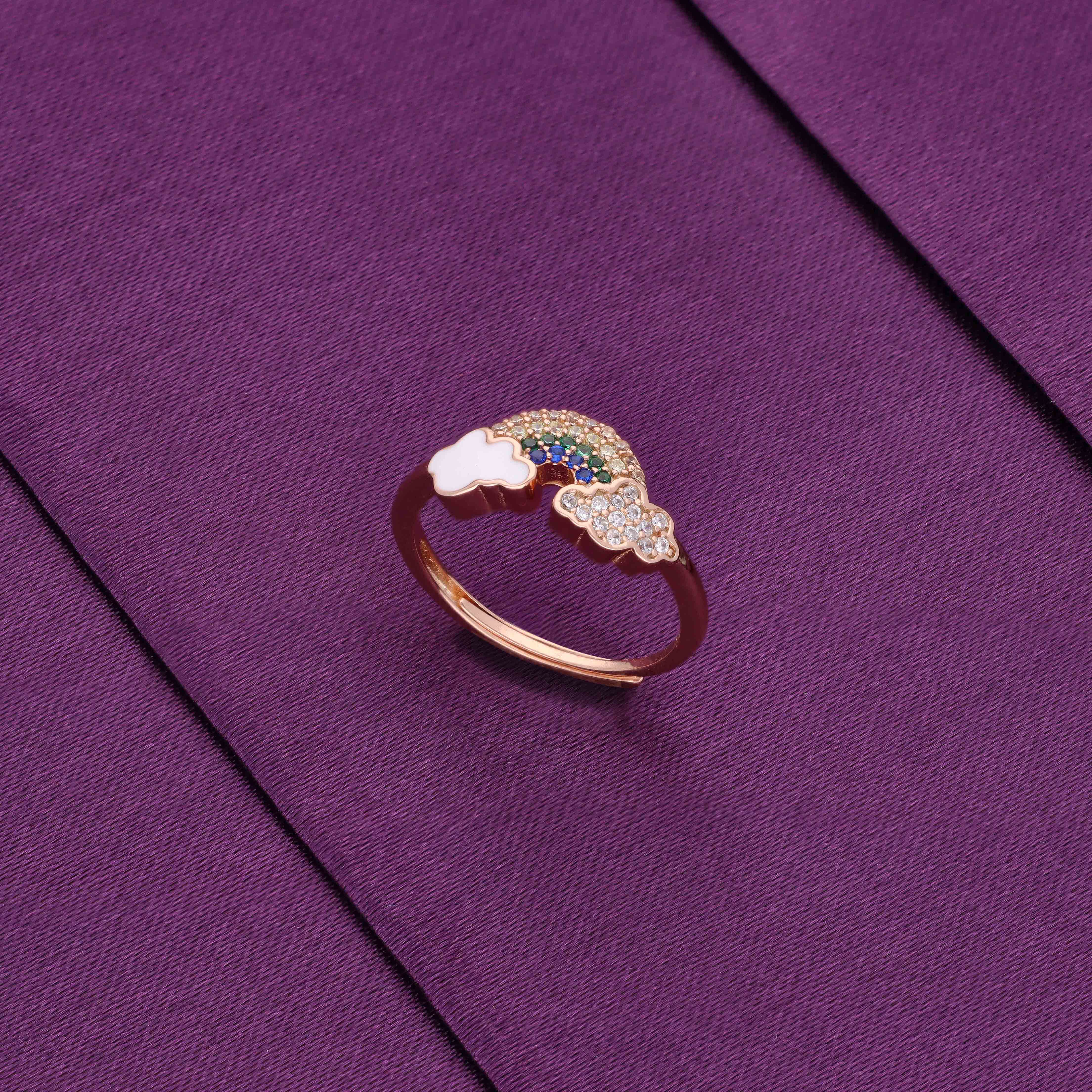 Silver Lining Cloud & Rainbow Zircon Silver Minimal Ring - Image 4