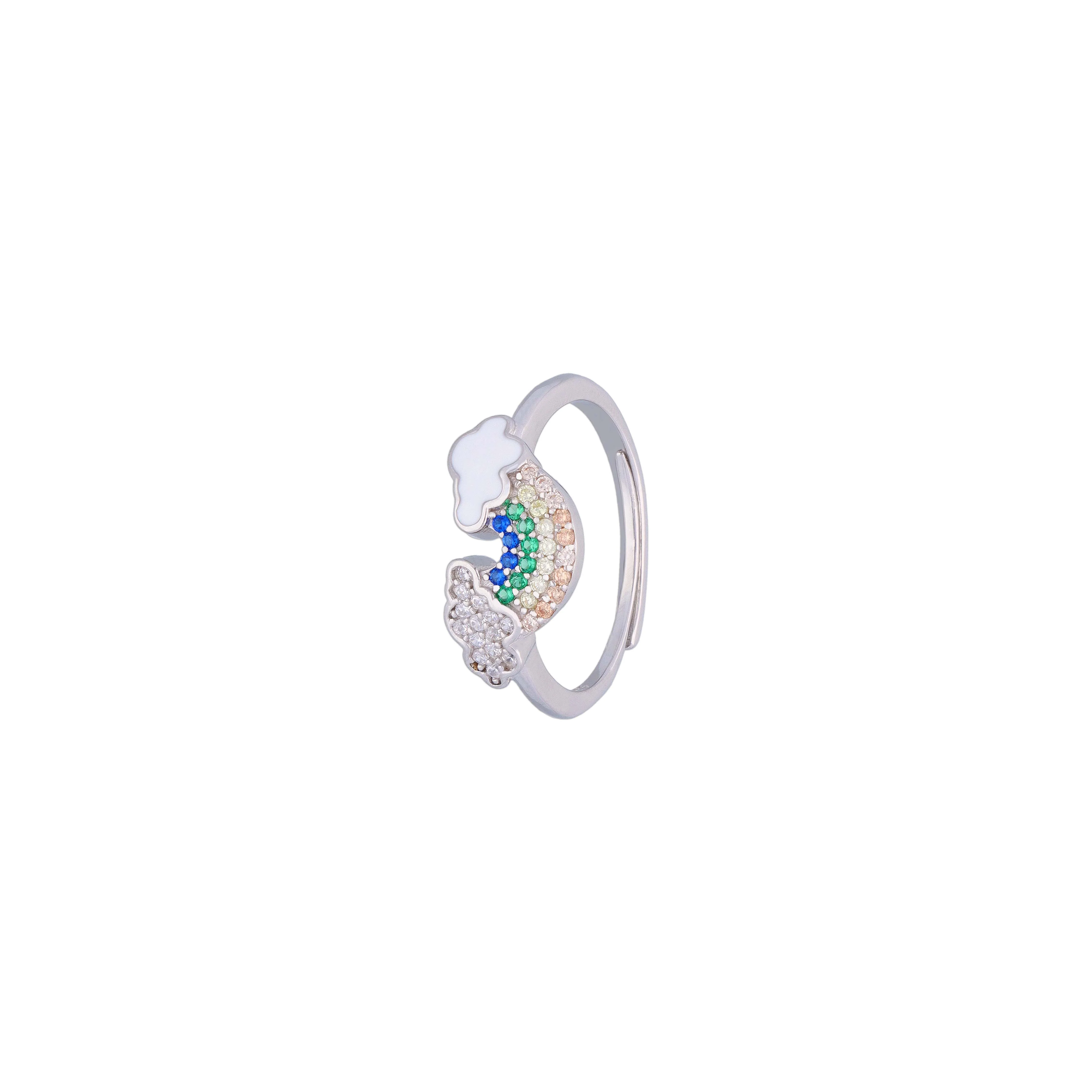 Silver Lining Cloud & Rainbow Zircon Silver Minimal Ring - Image 5