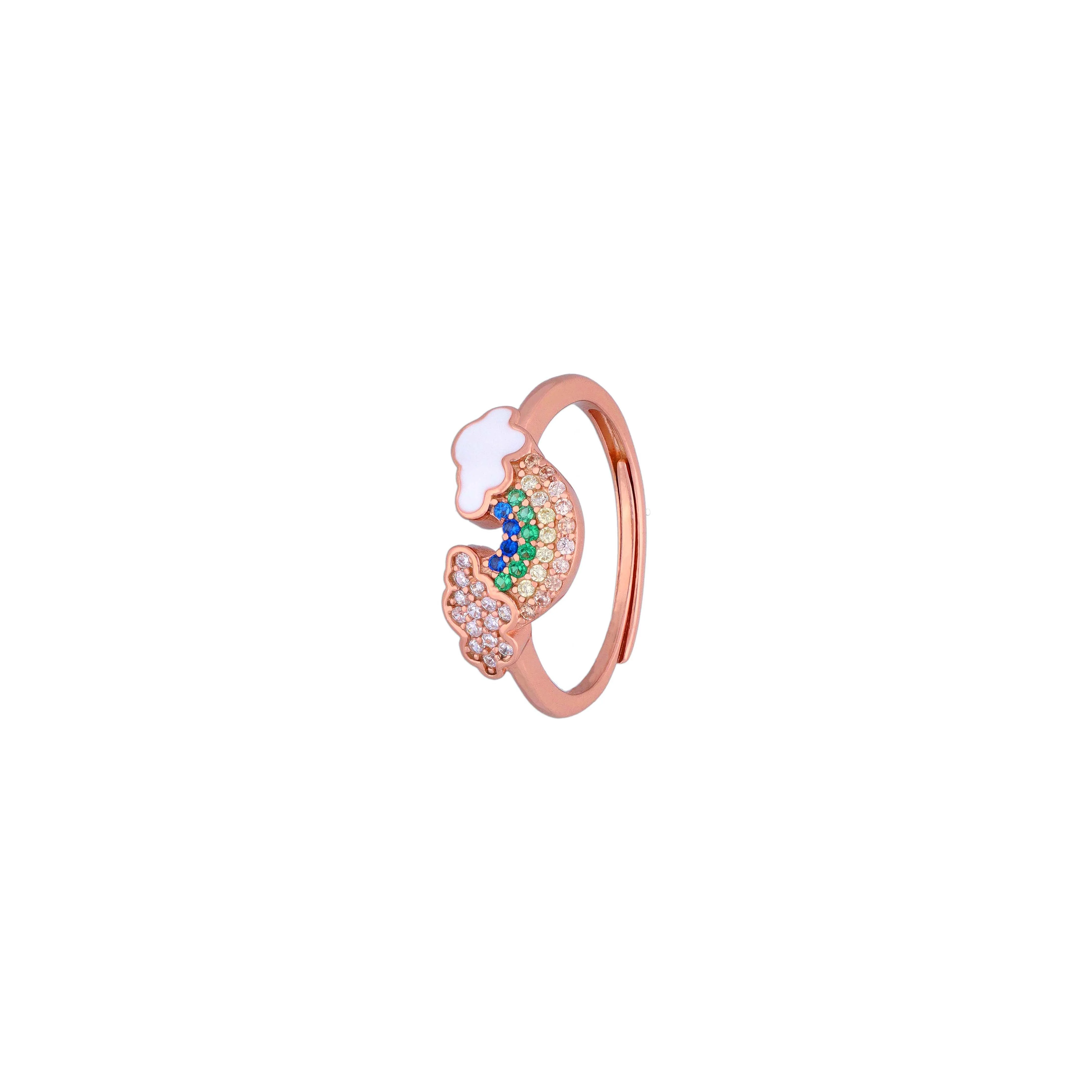 Silver Lining Cloud & Rainbow Zircon Silver Minimal Ring - Image 6