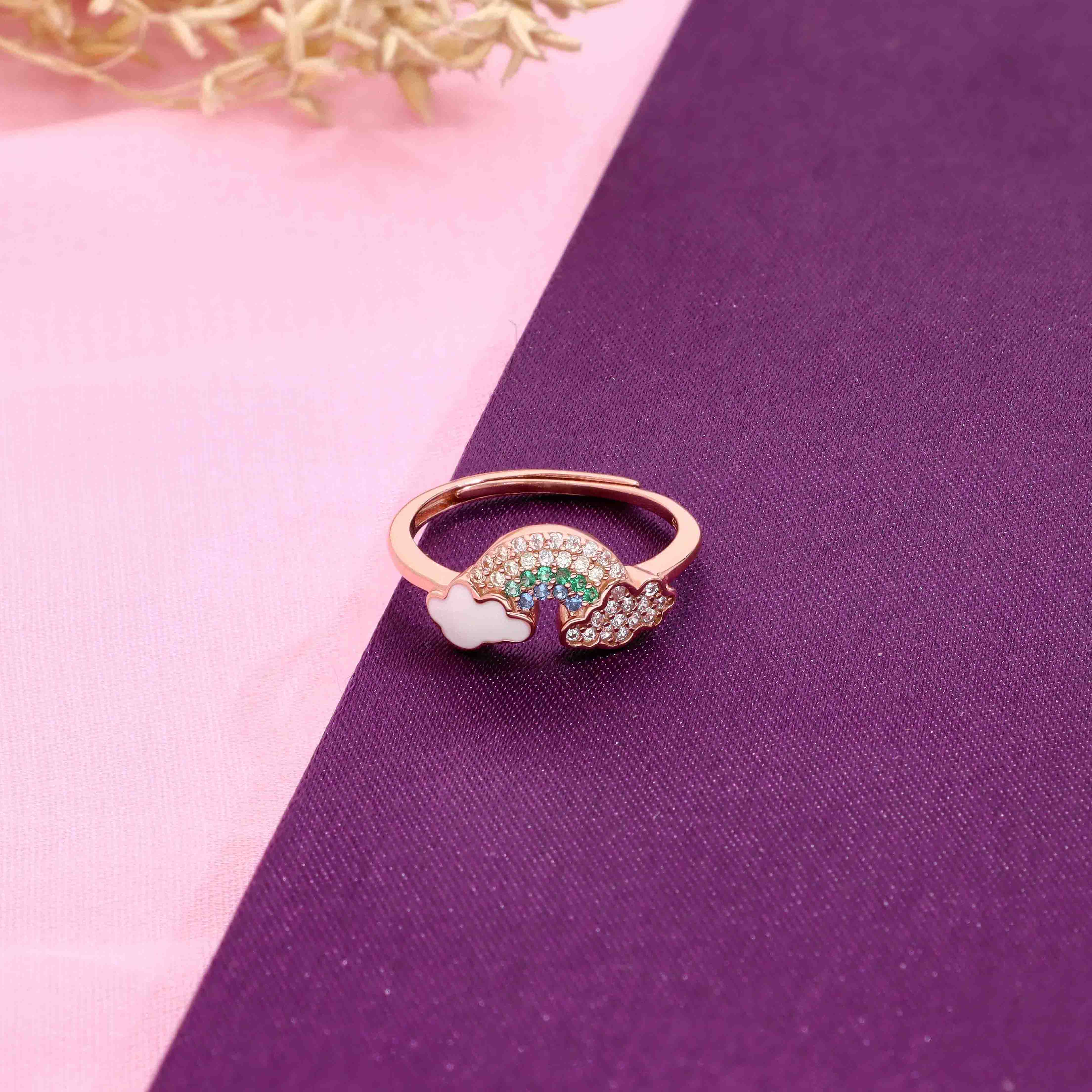 Silver Lining Cloud & Rainbow Zircon Silver Minimal Ring - Image 8
