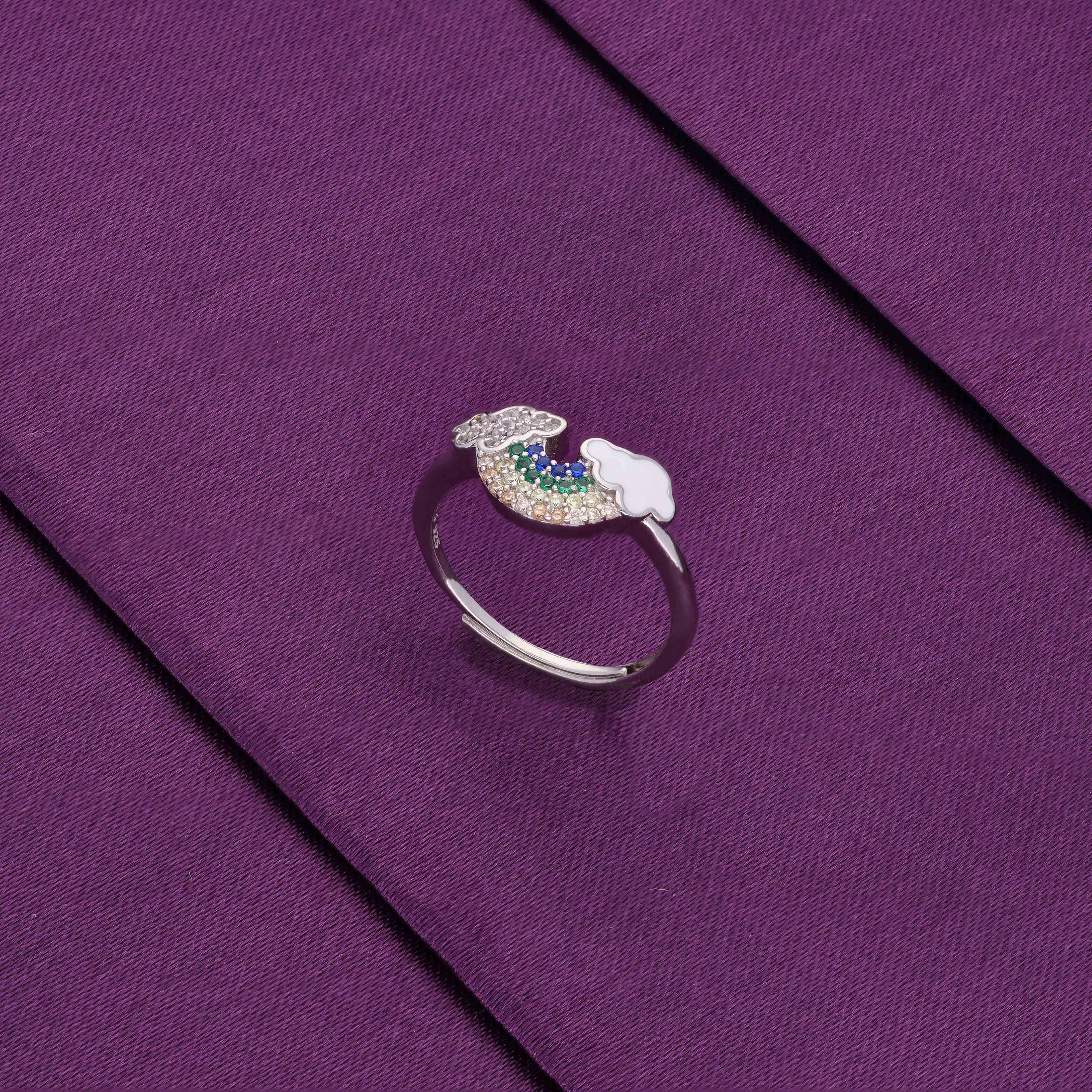 Silver Lining Cloud & Rainbow Zircon Silver Minimal Ring - Image 9