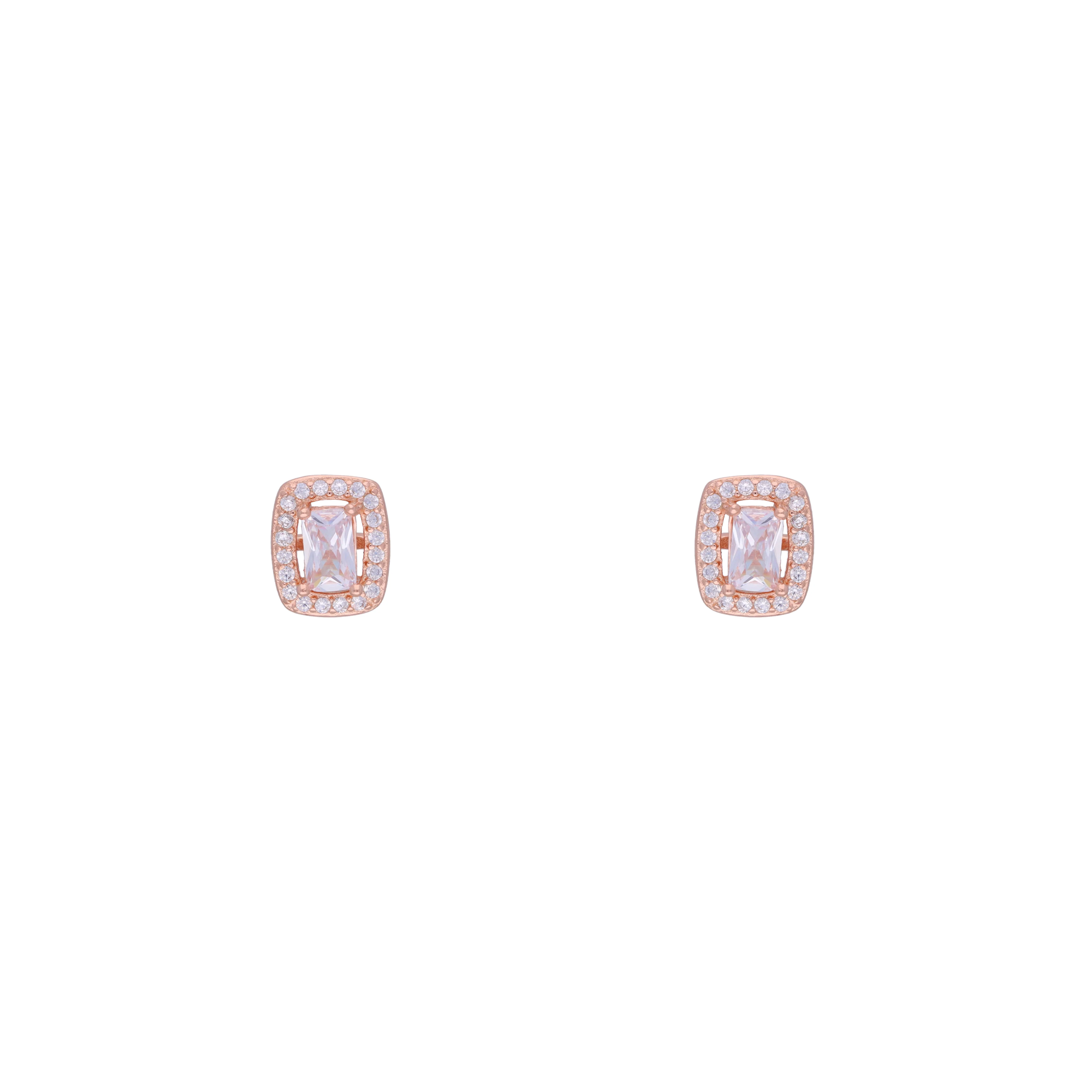 Rounded Rectangle Cut Casual Rose Gold Studs Earrings - Image 2