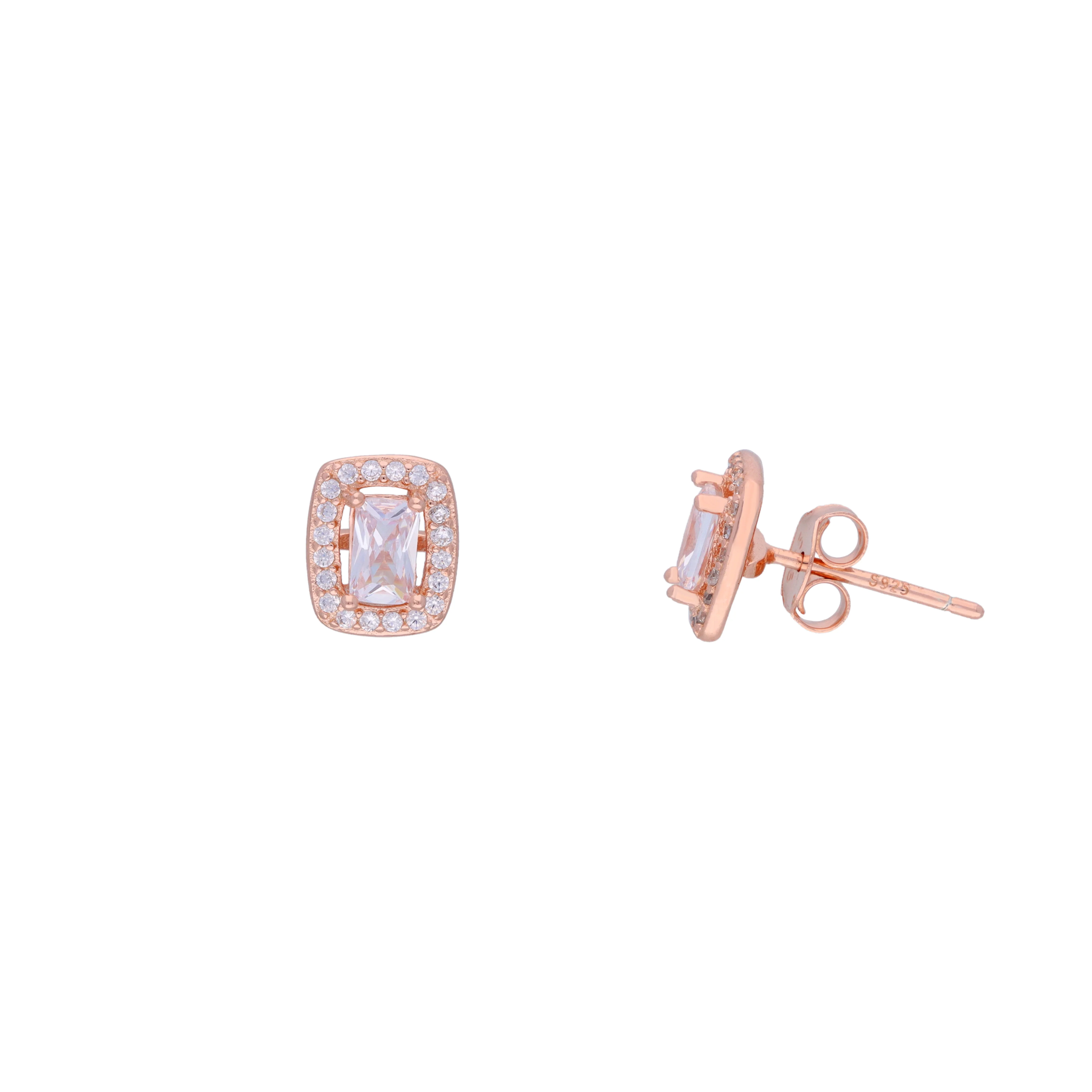 Rounded Rectangle Cut Casual Rose Gold Studs Earrings - Image 3