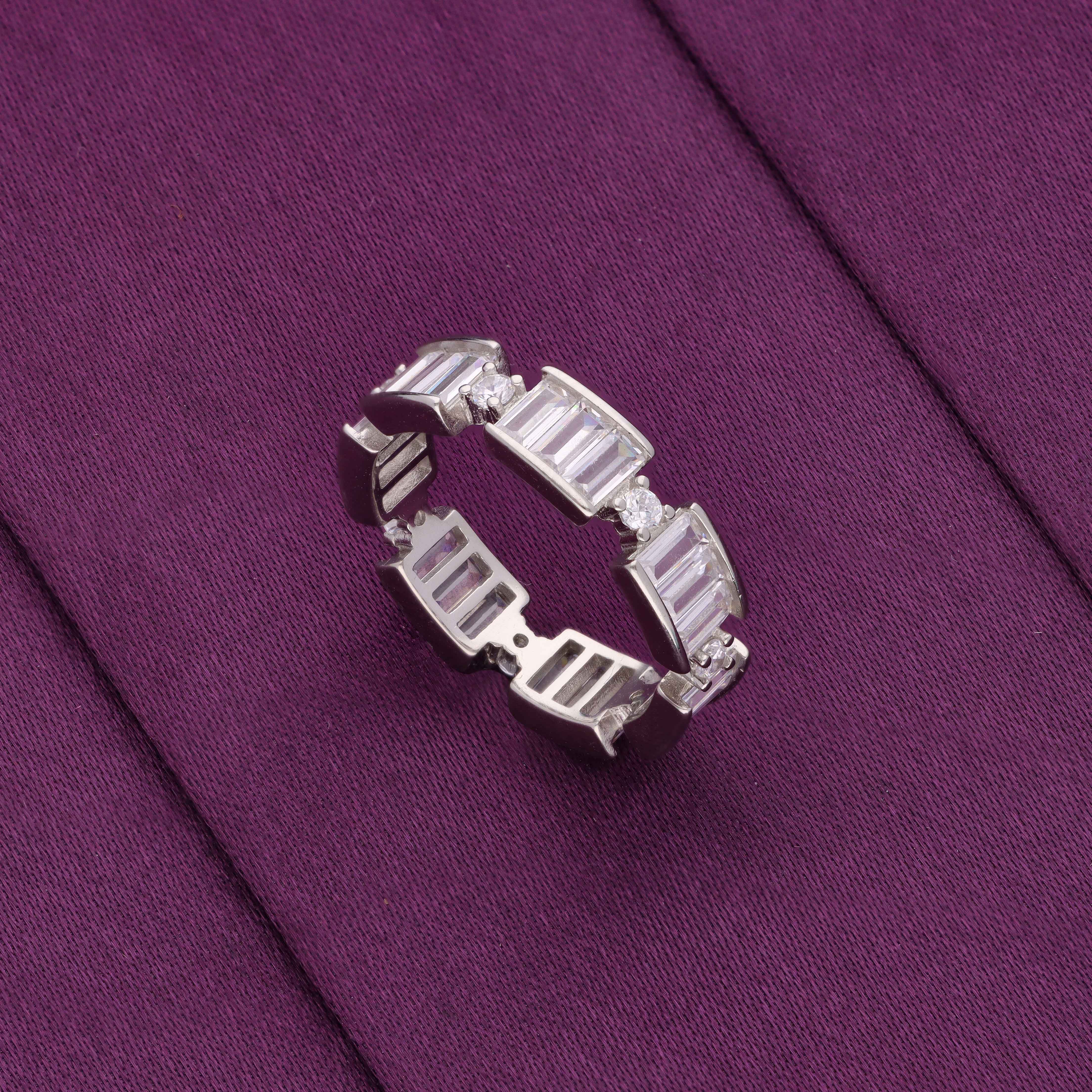 Elegant Sterling Silver Baguette CZ Band Ring - Image 3