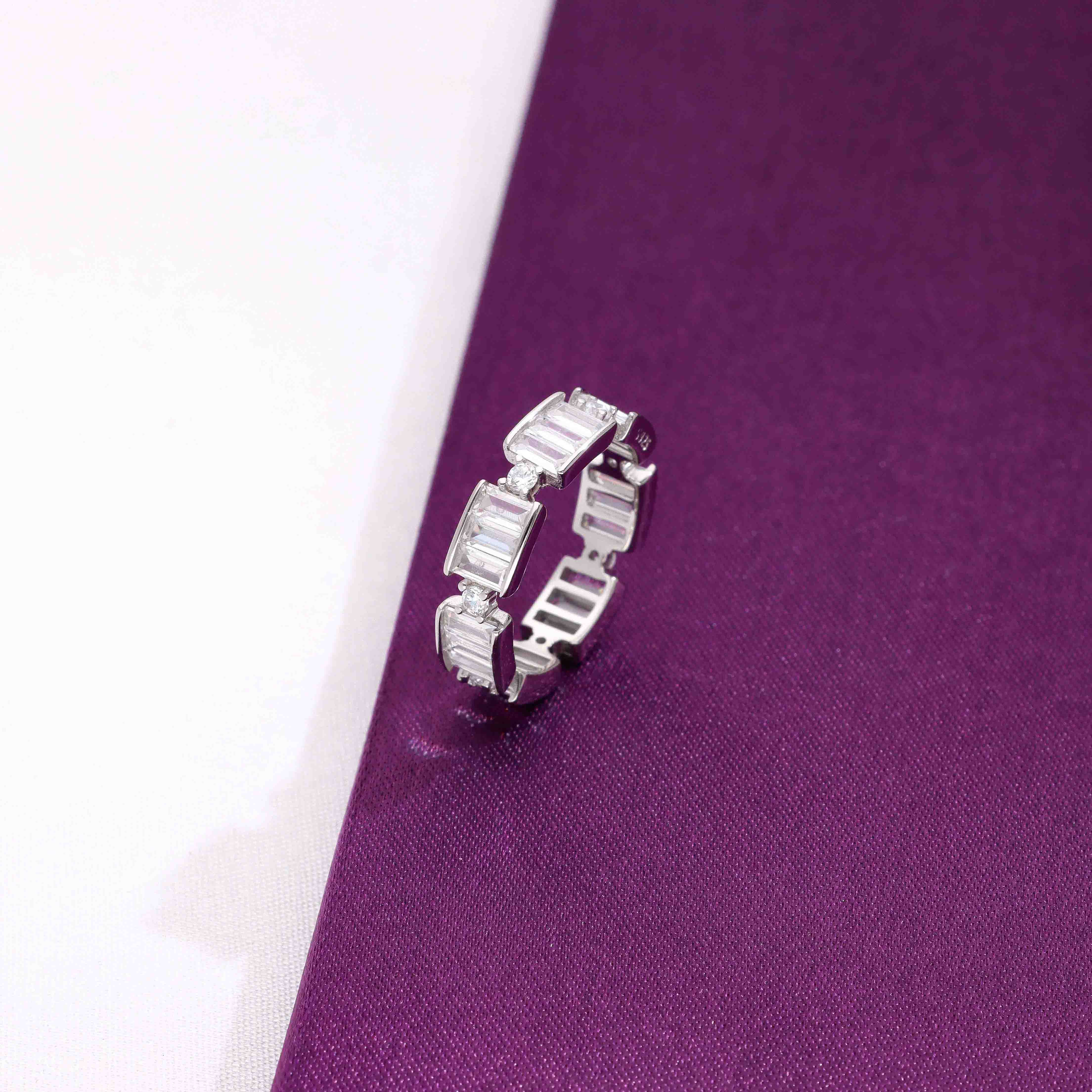 Elegant Sterling Silver Baguette CZ Band Ring - Image 5