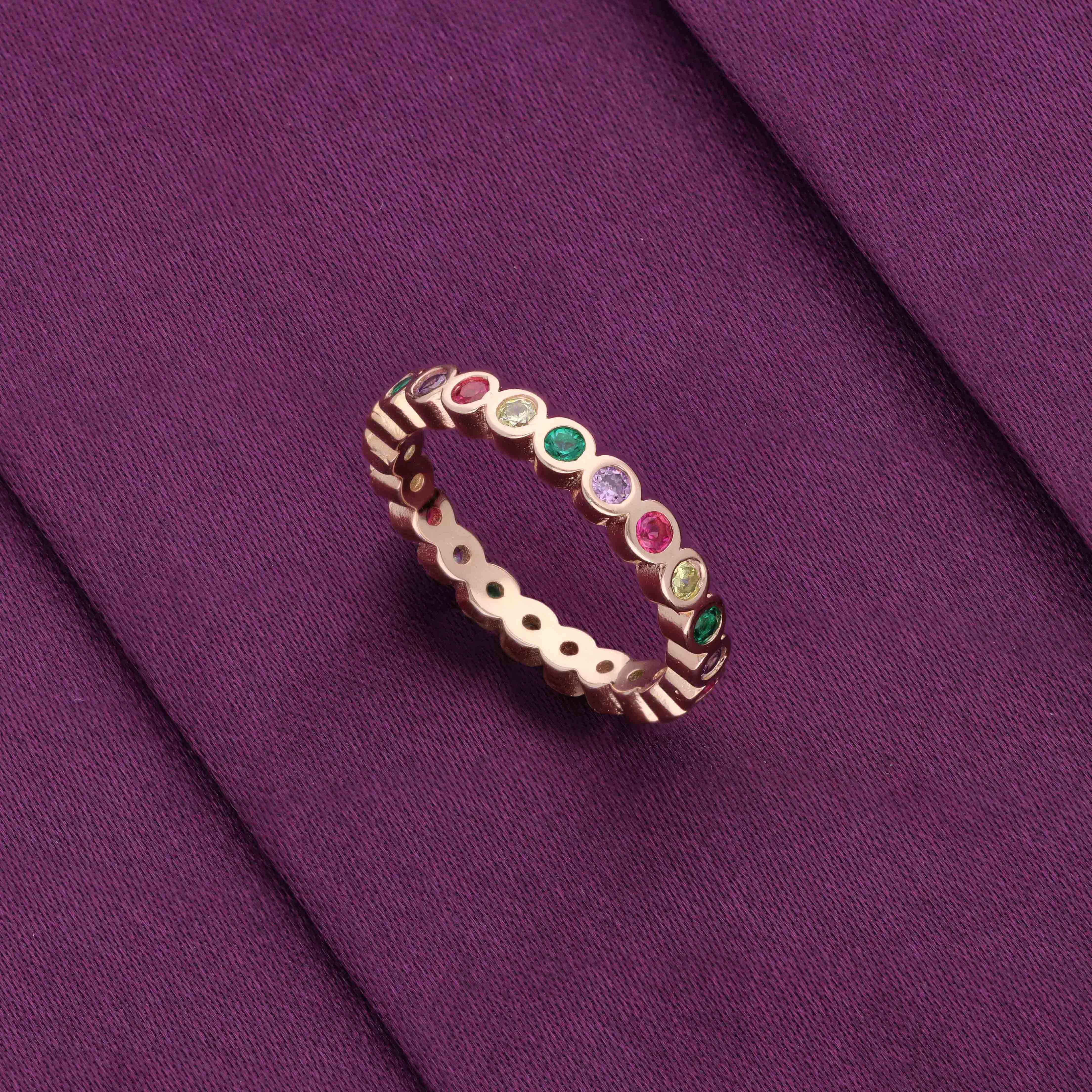 Elegant Multi-Colored Gemstone Eternity Silver Band Ring - Image 4