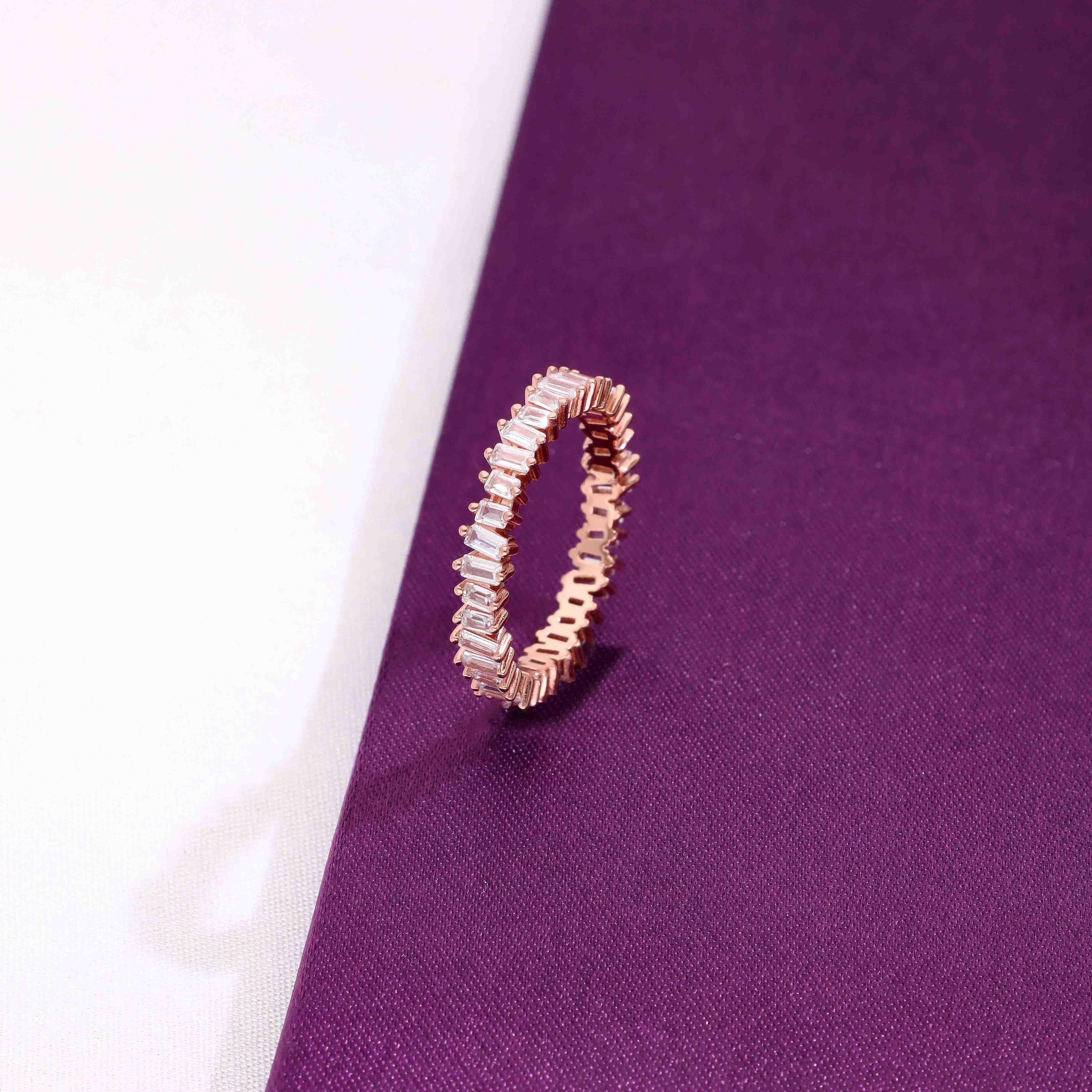 Crystalline Charm Baguette Band Silver Ring - Image 3