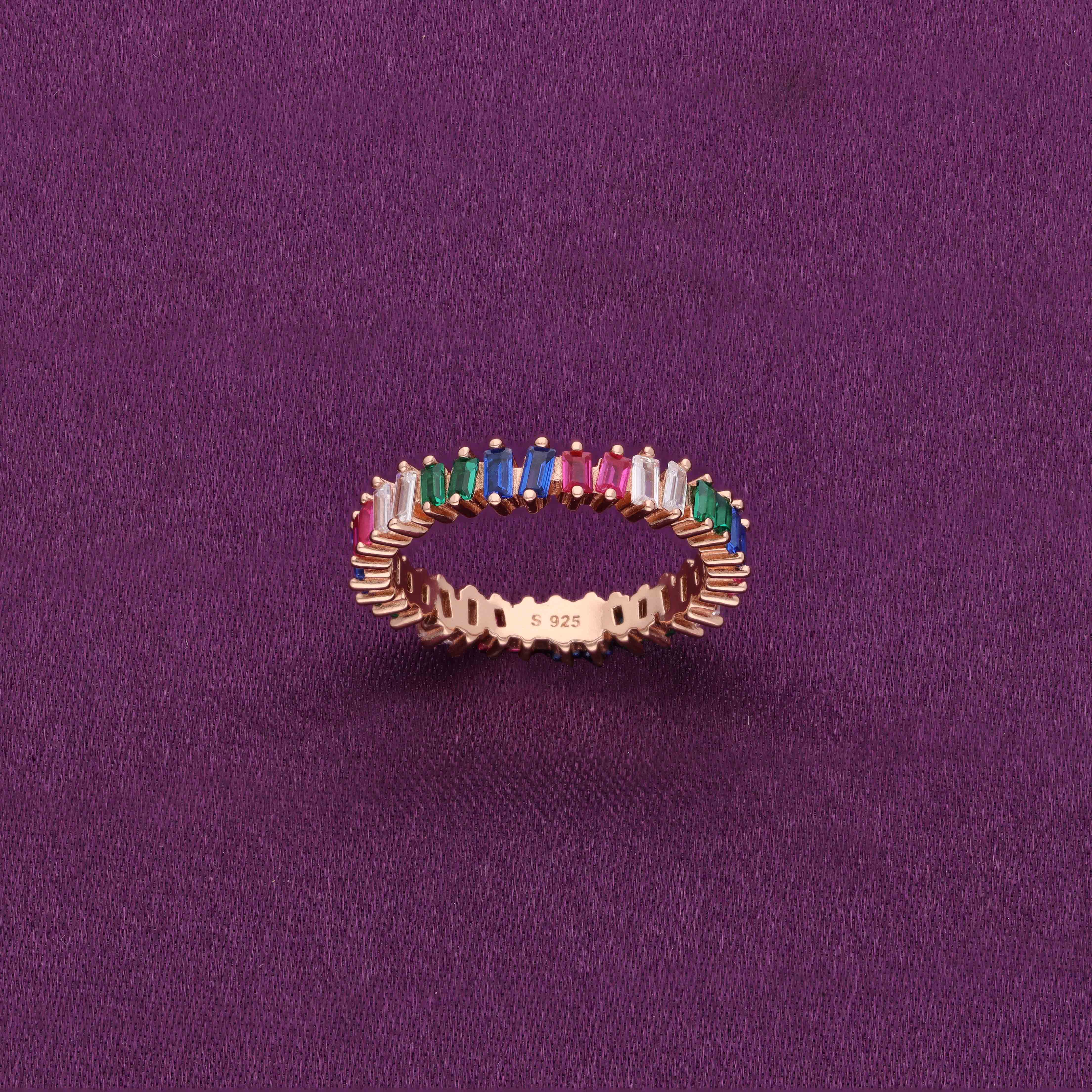 Crystalline Charm Baguette Band Silver Ring - Image 5