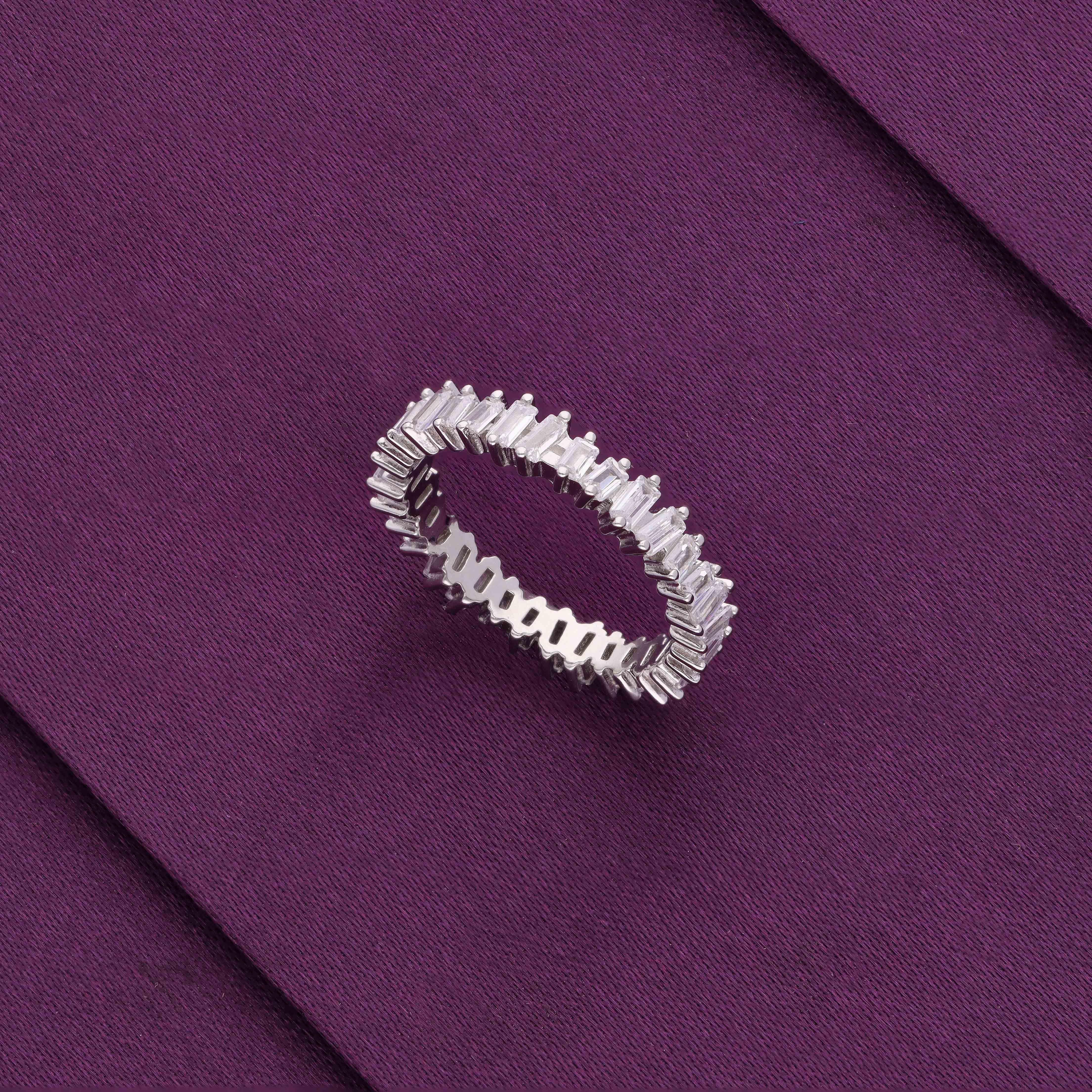 Crystalline Charm Baguette Band Silver Ring - Image 6