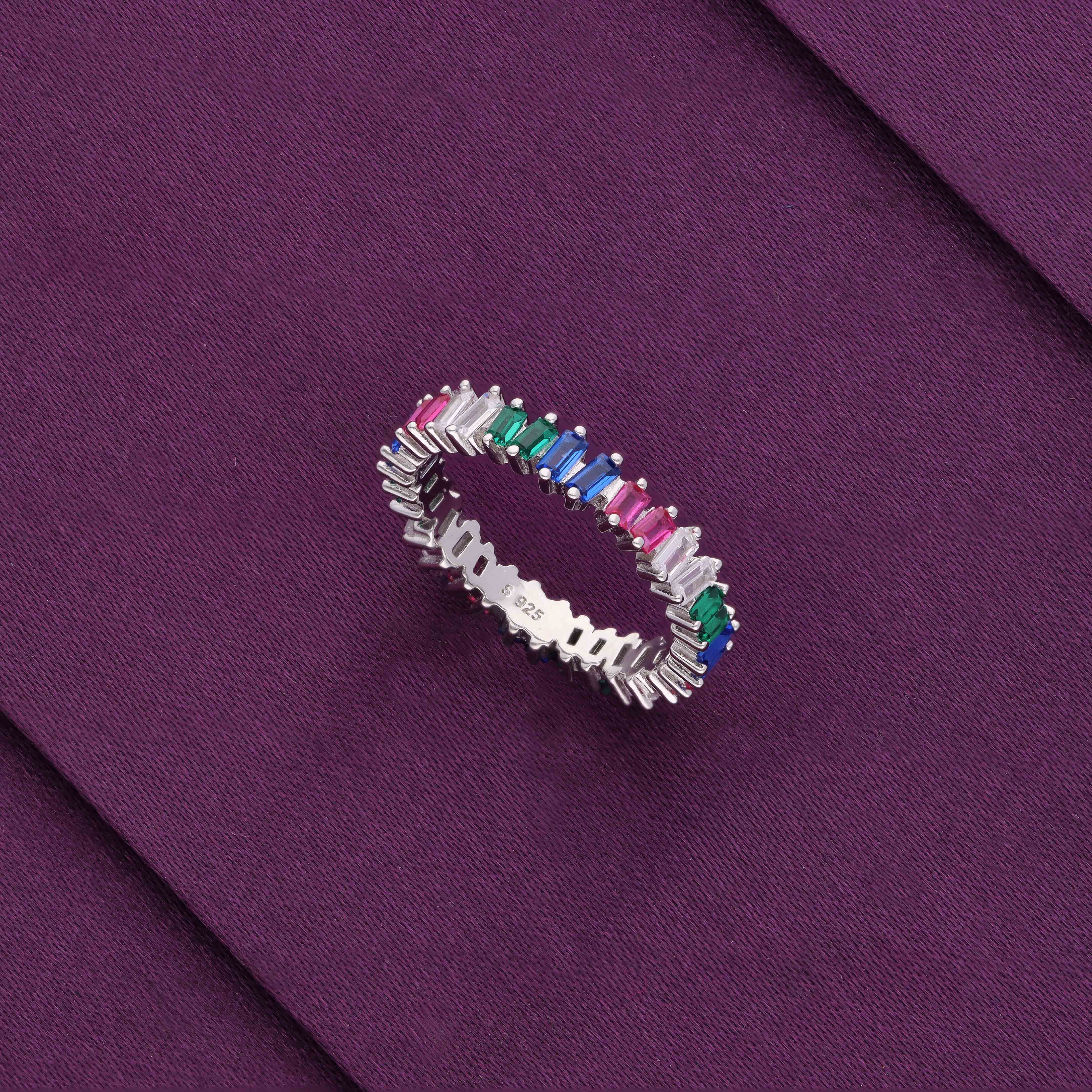 Crystalline Charm Baguette Band Silver Ring - Image 7