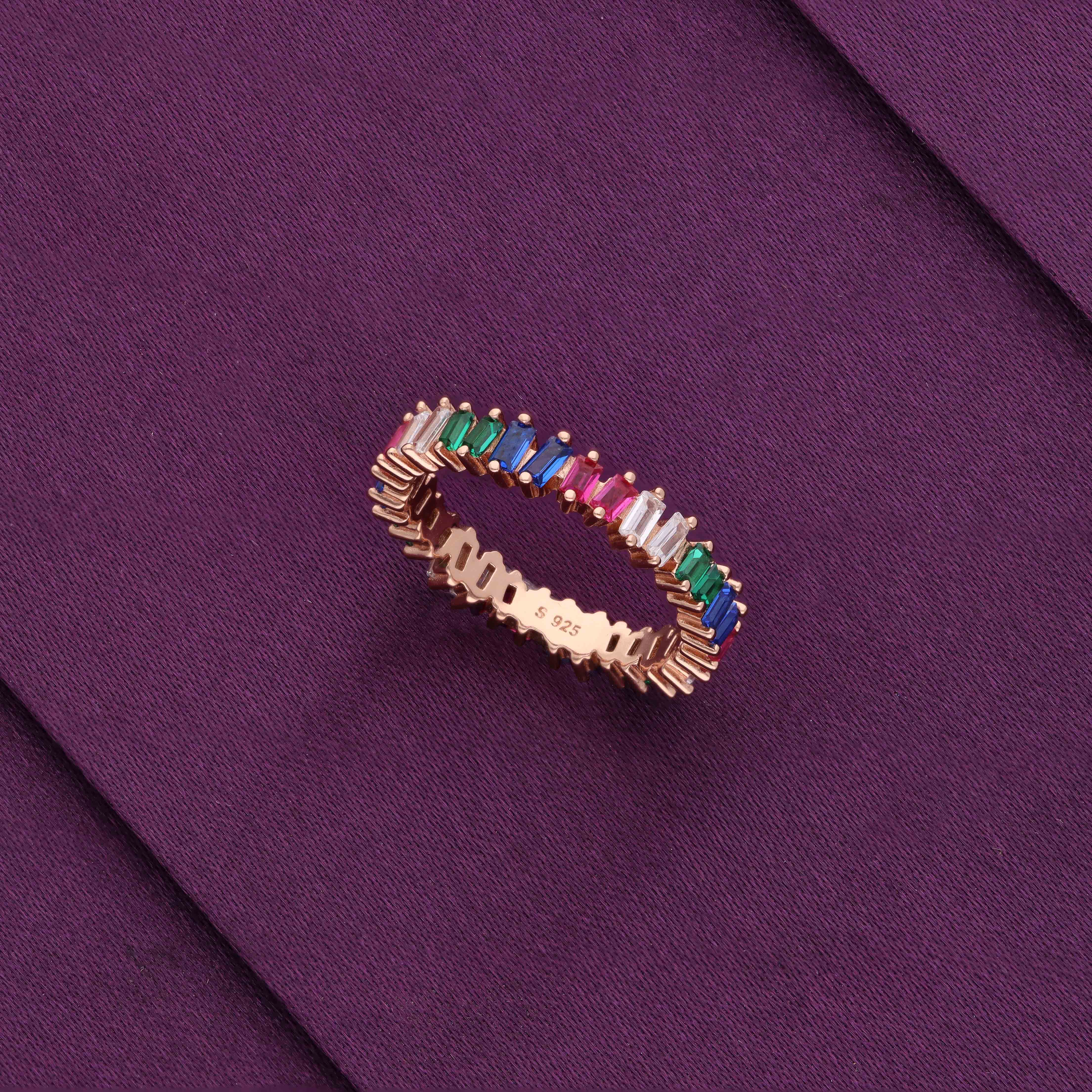 Crystalline Charm Baguette Band Silver Ring - Image 8