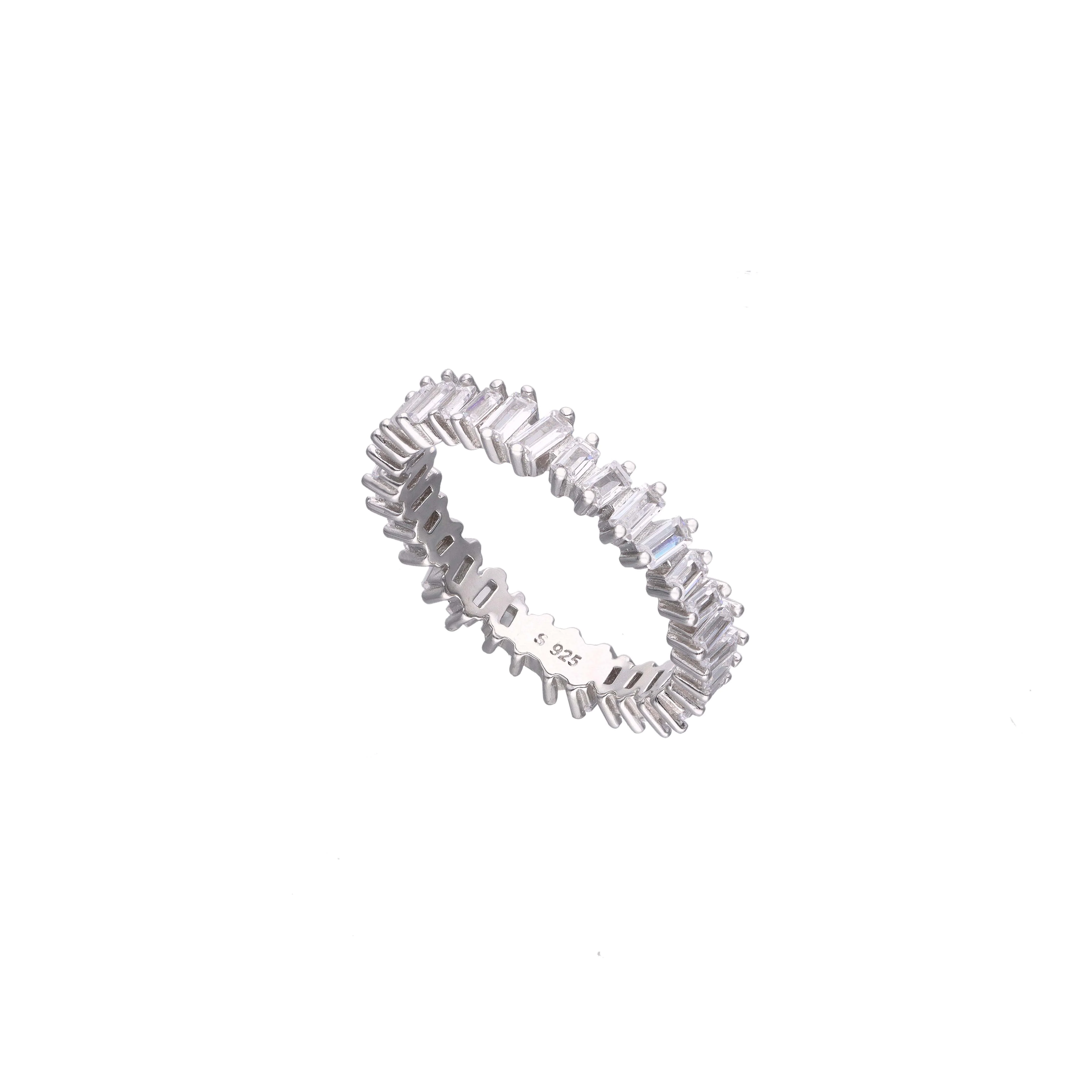 Crystalline Charm Baguette Band Silver Ring - Image 9