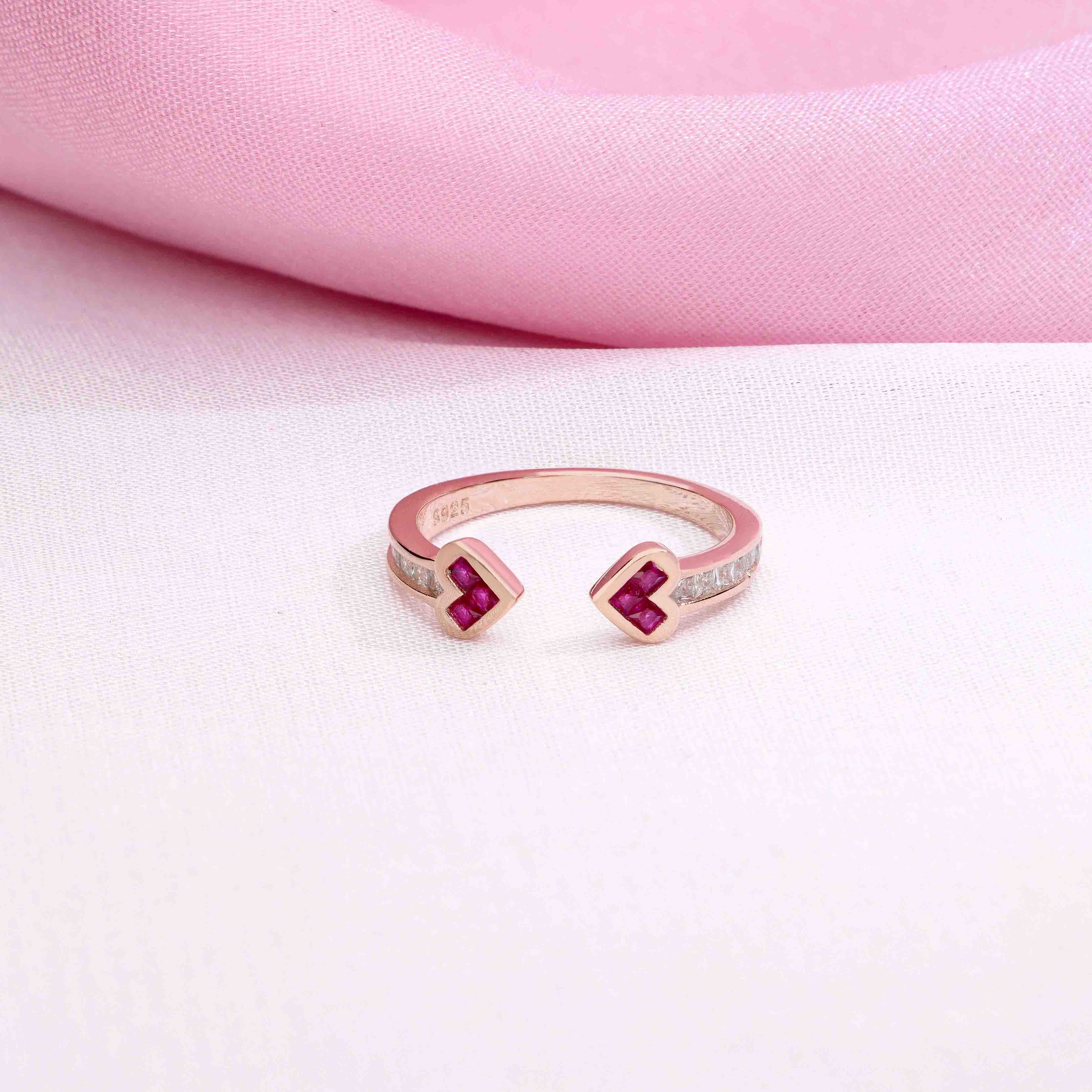 Twin Red Heart Silver Minimal Ring - Image 2
