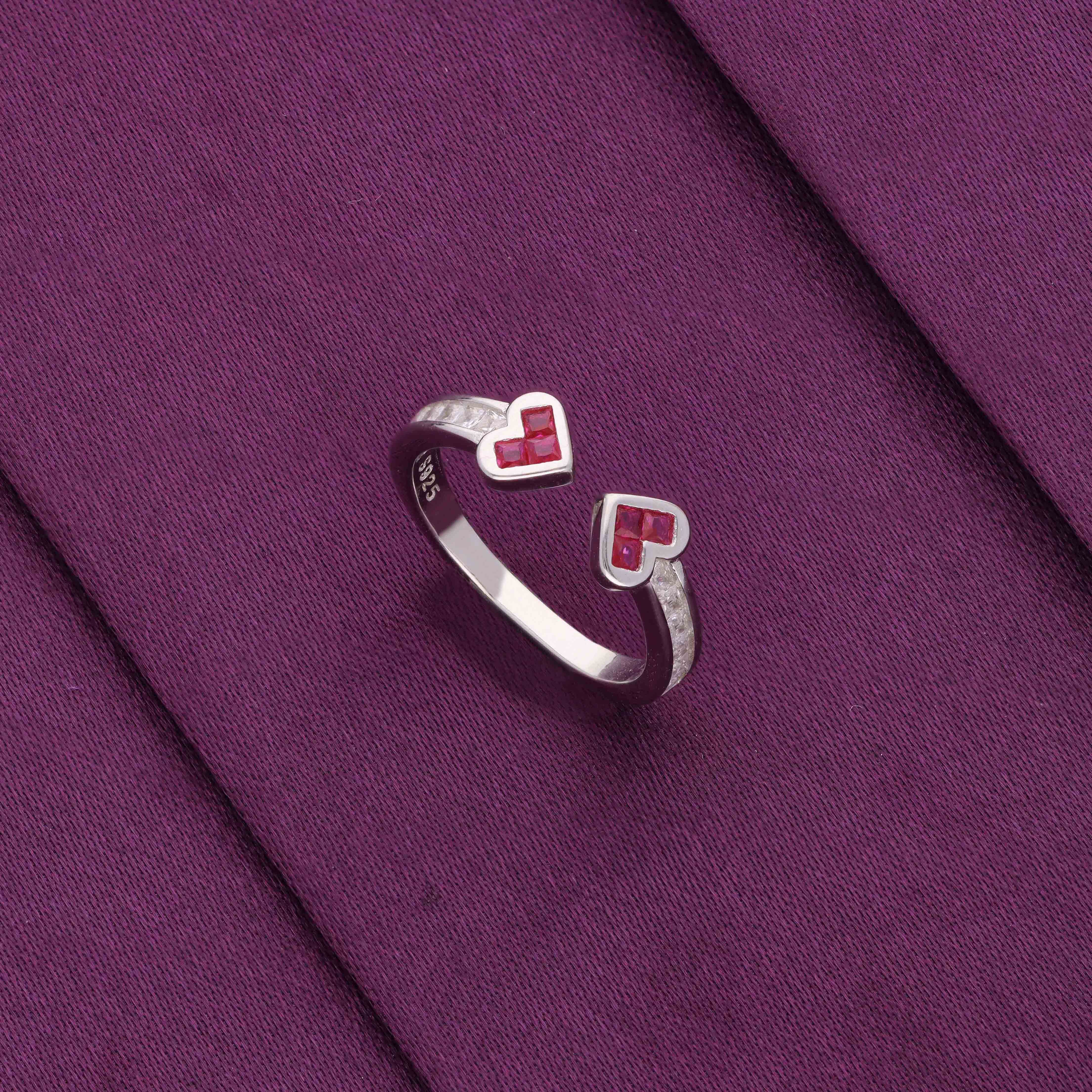 Twin Red Heart Silver Minimal Ring - Image 3