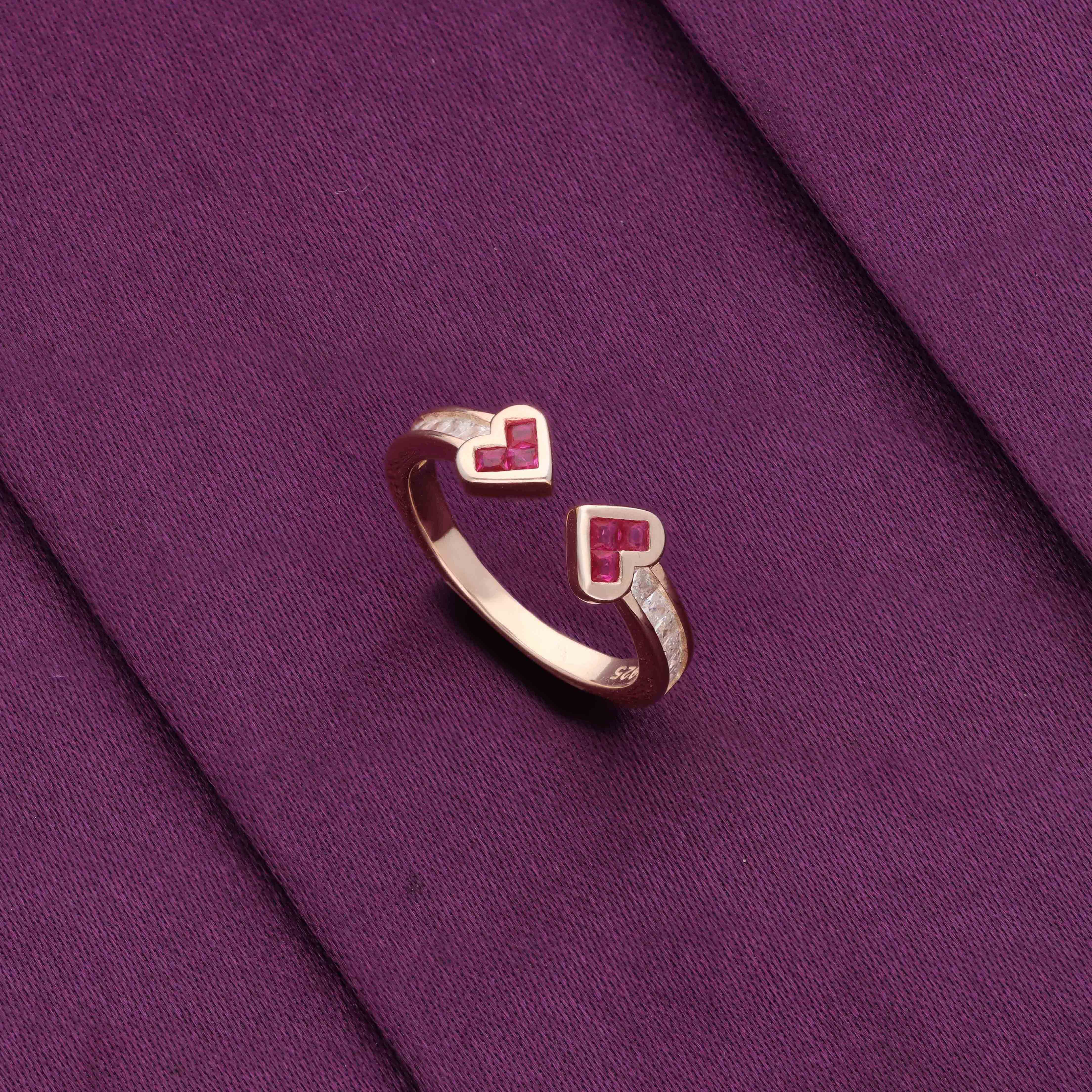 Twin Red Heart Silver Minimal Ring - Image 4
