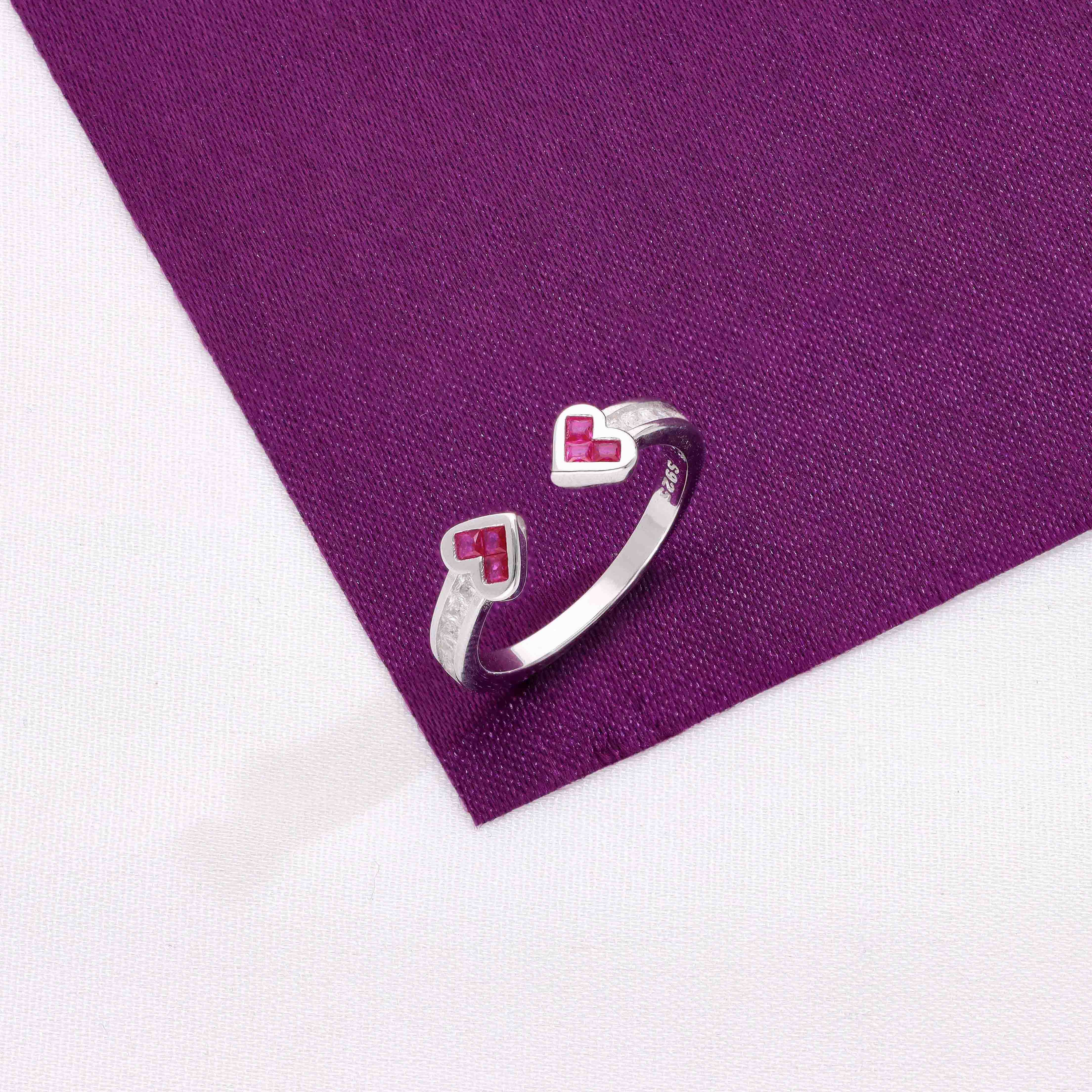 Twin Red Heart Silver Minimal Ring - Image 5