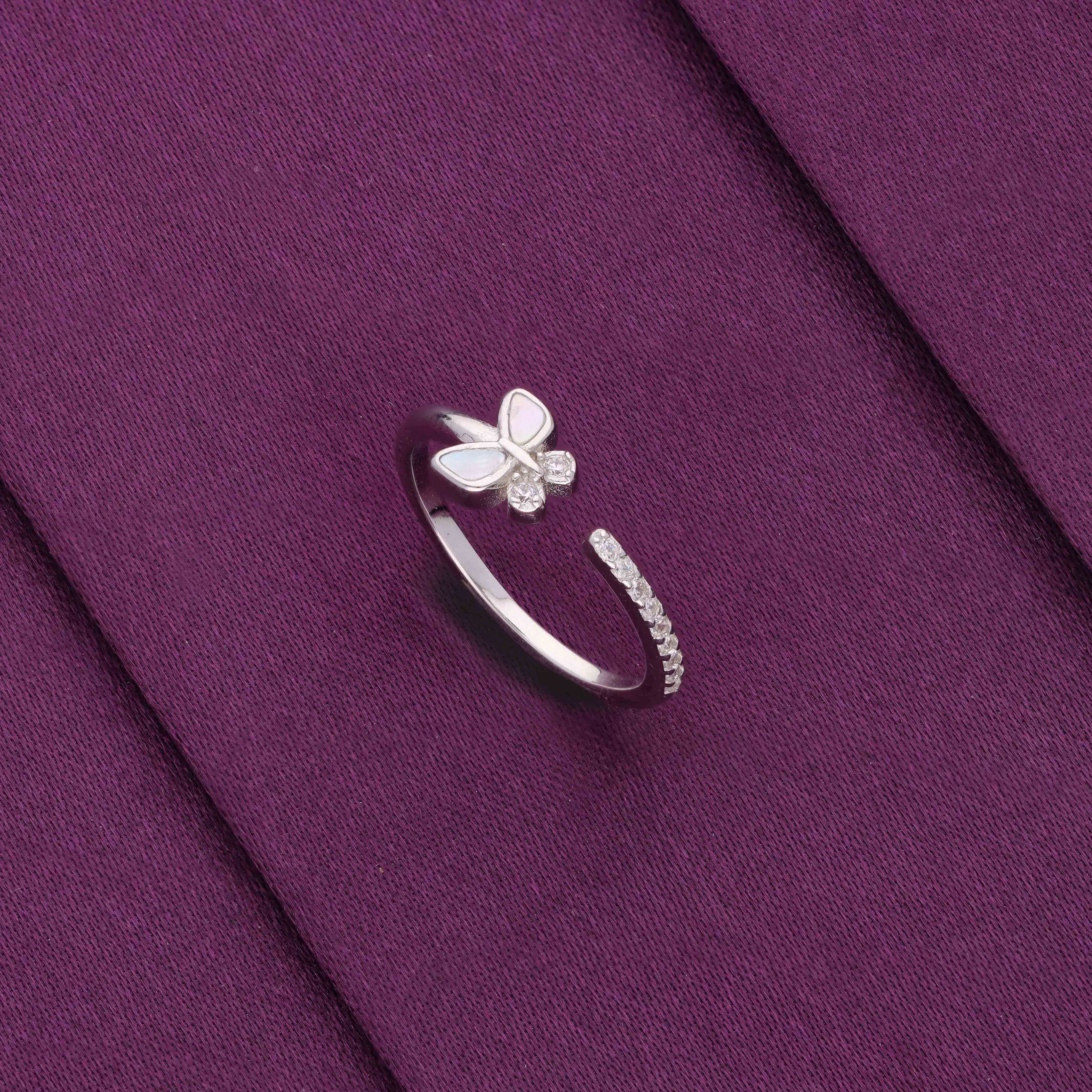 BUTTERFLY SPARKLE SILVER CASUAL MINIMAL RING - Image 3