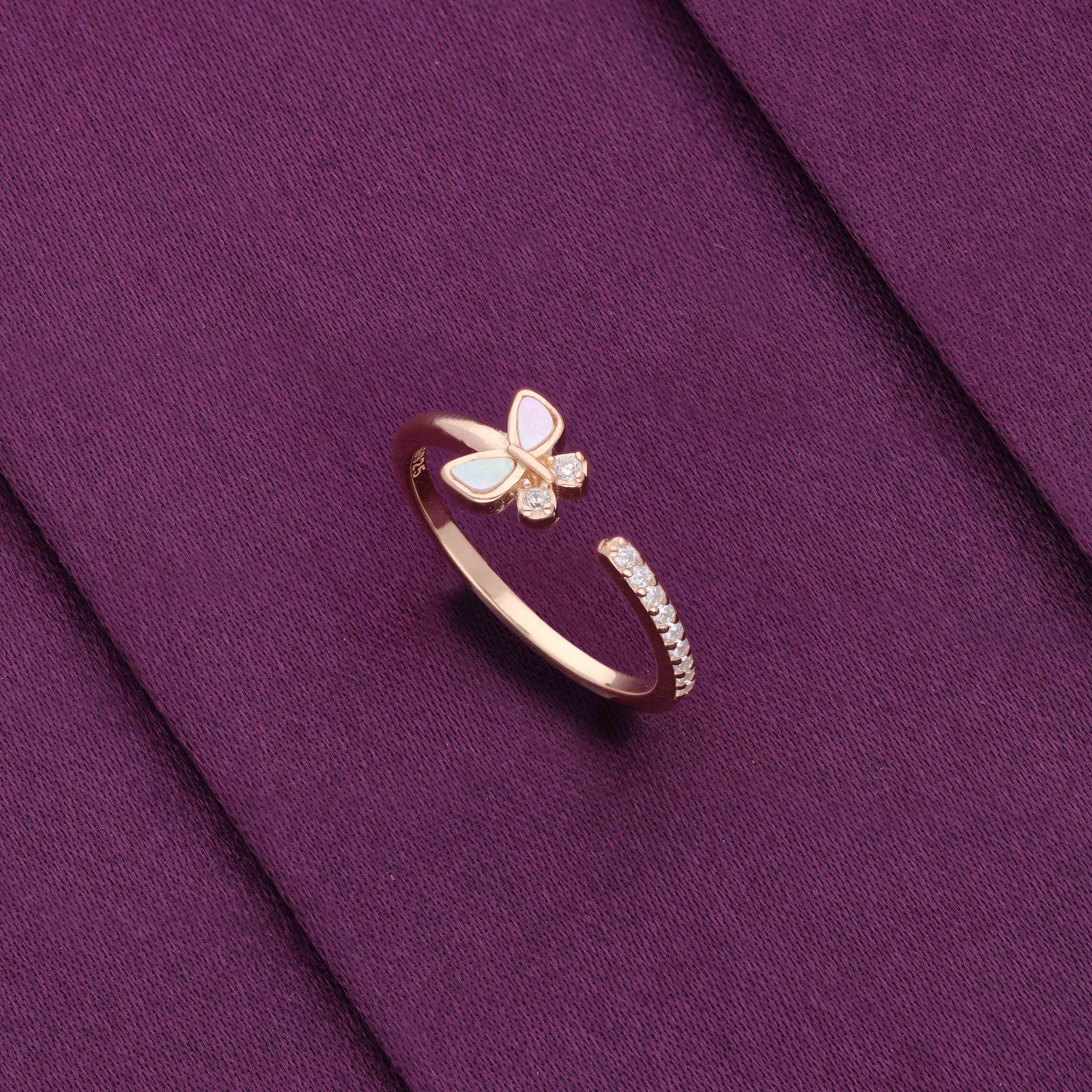 BUTTERFLY SPARKLE SILVER CASUAL MINIMAL RING - Image 4