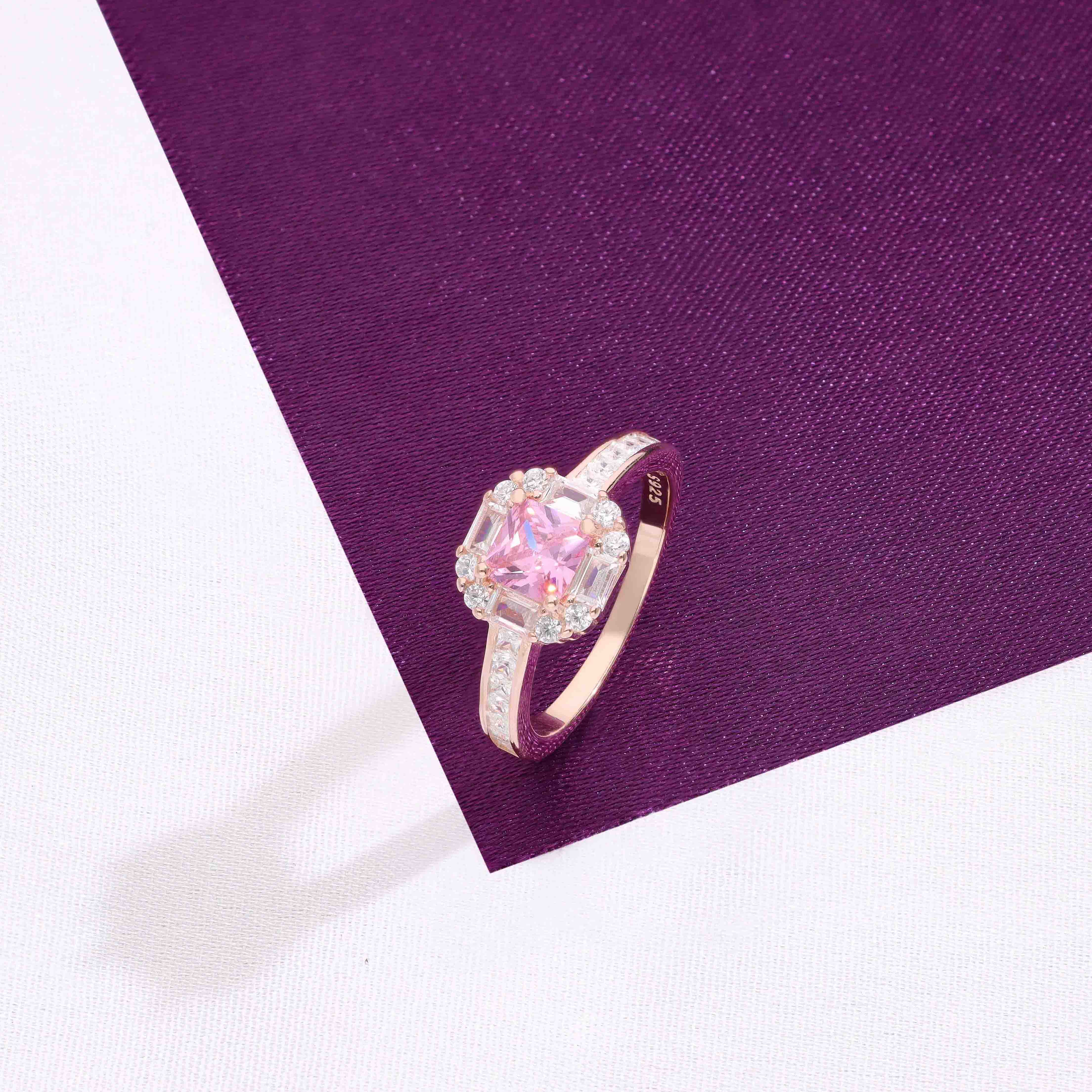 Sterling Silver Pink Solitaire Minimal Ring - Image 2