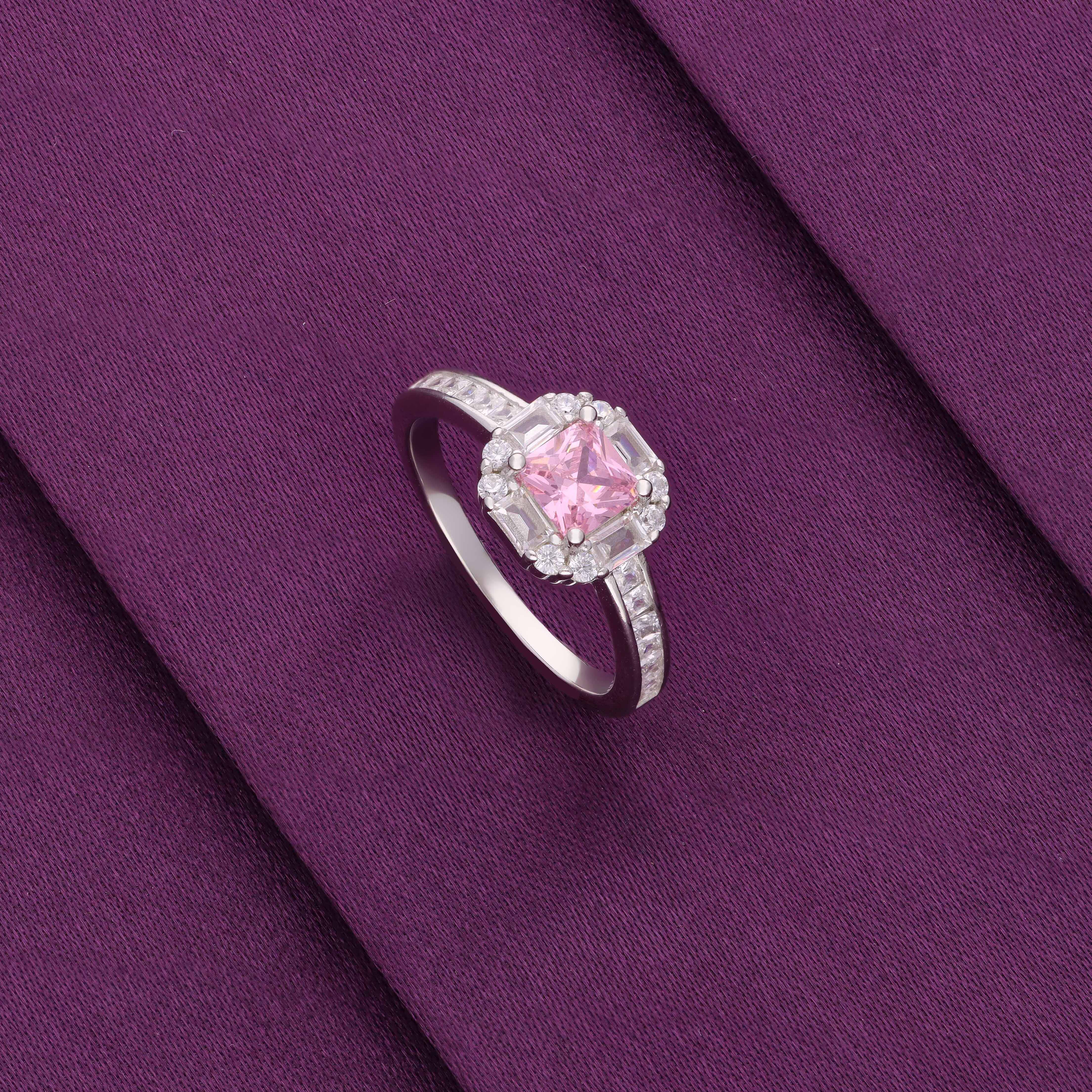 Sterling Silver Pink Solitaire Minimal Ring - Image 3
