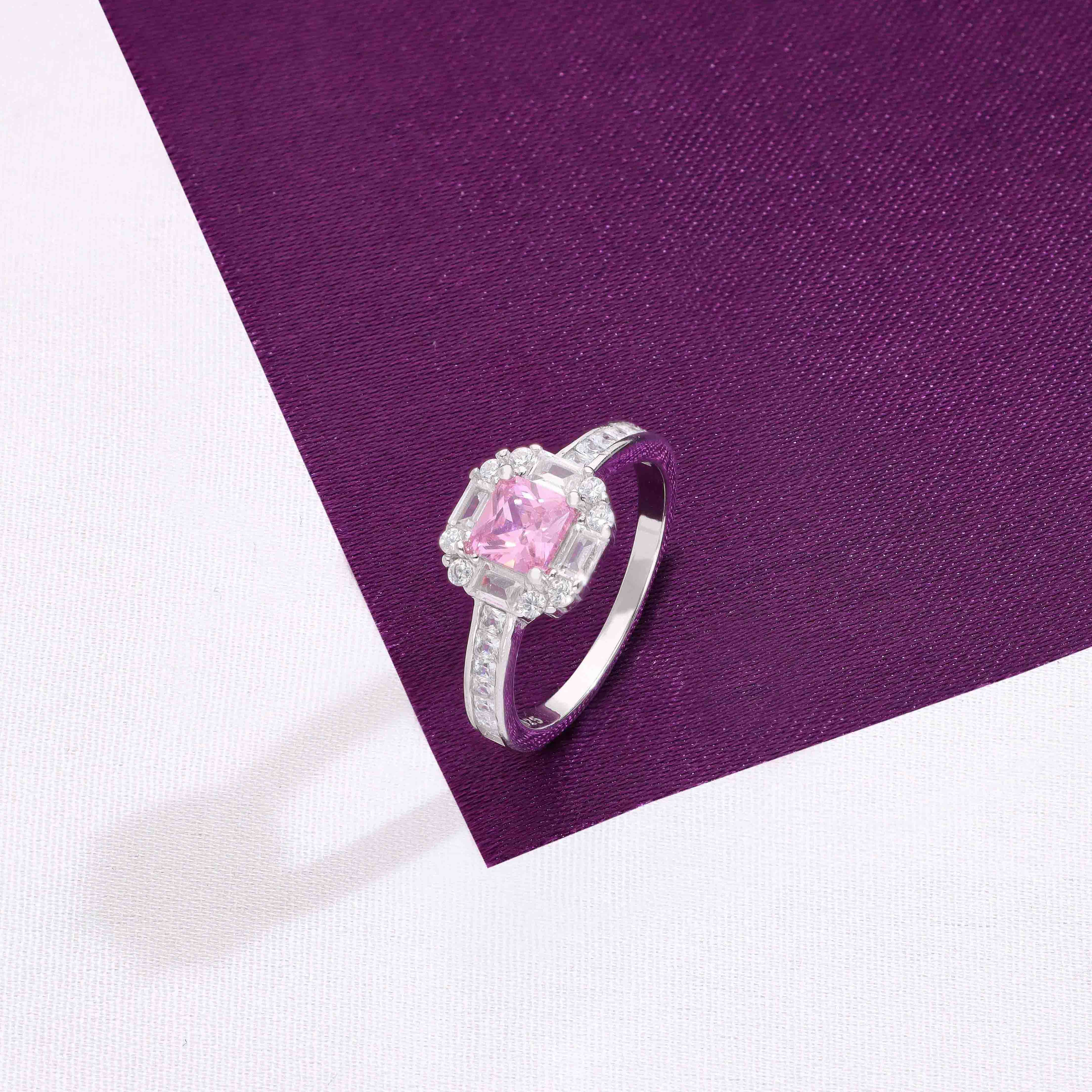 Sterling Silver Pink Solitaire Minimal Ring - Image 5