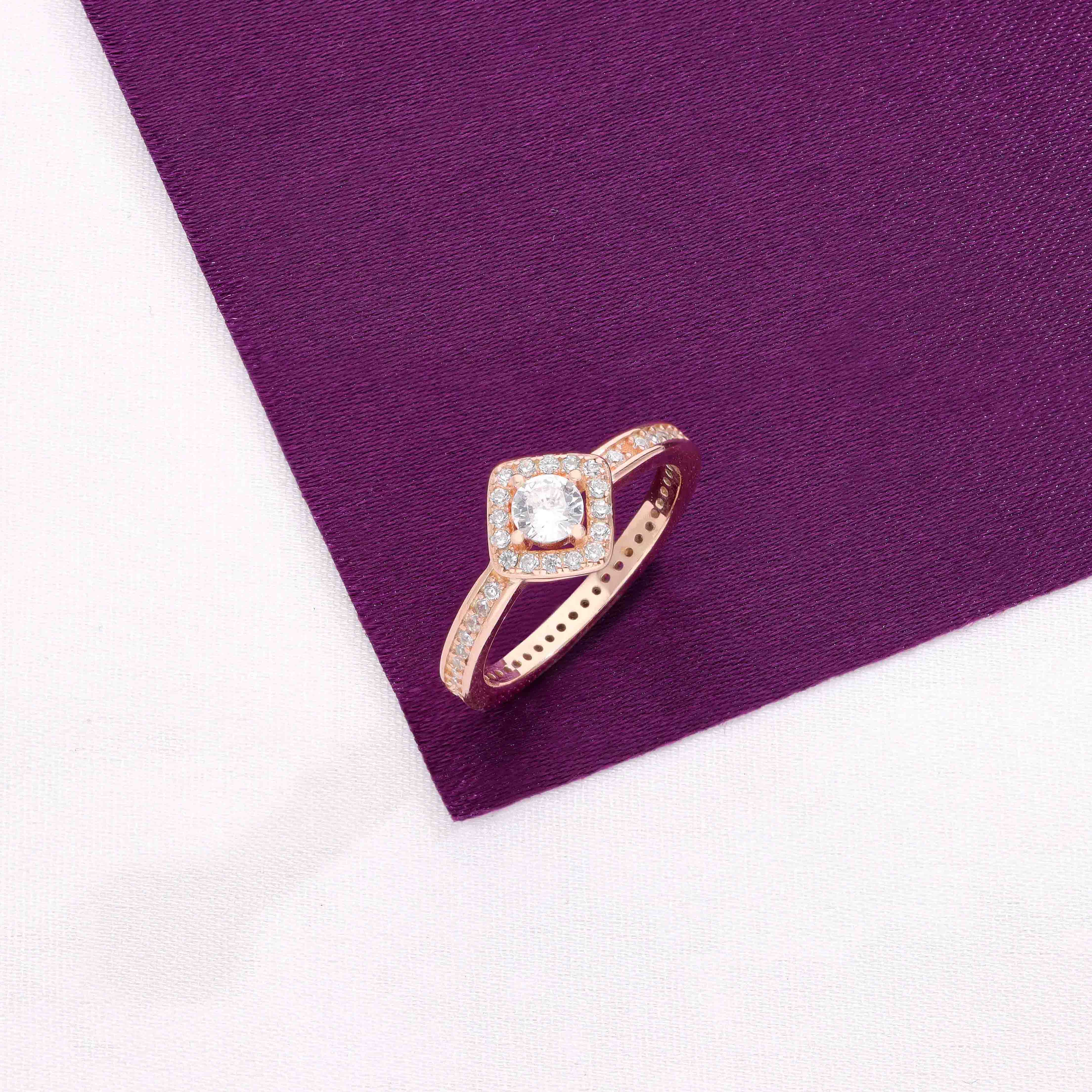 Elegant Diamond Halo Solitaire Silver Ring - Image 2