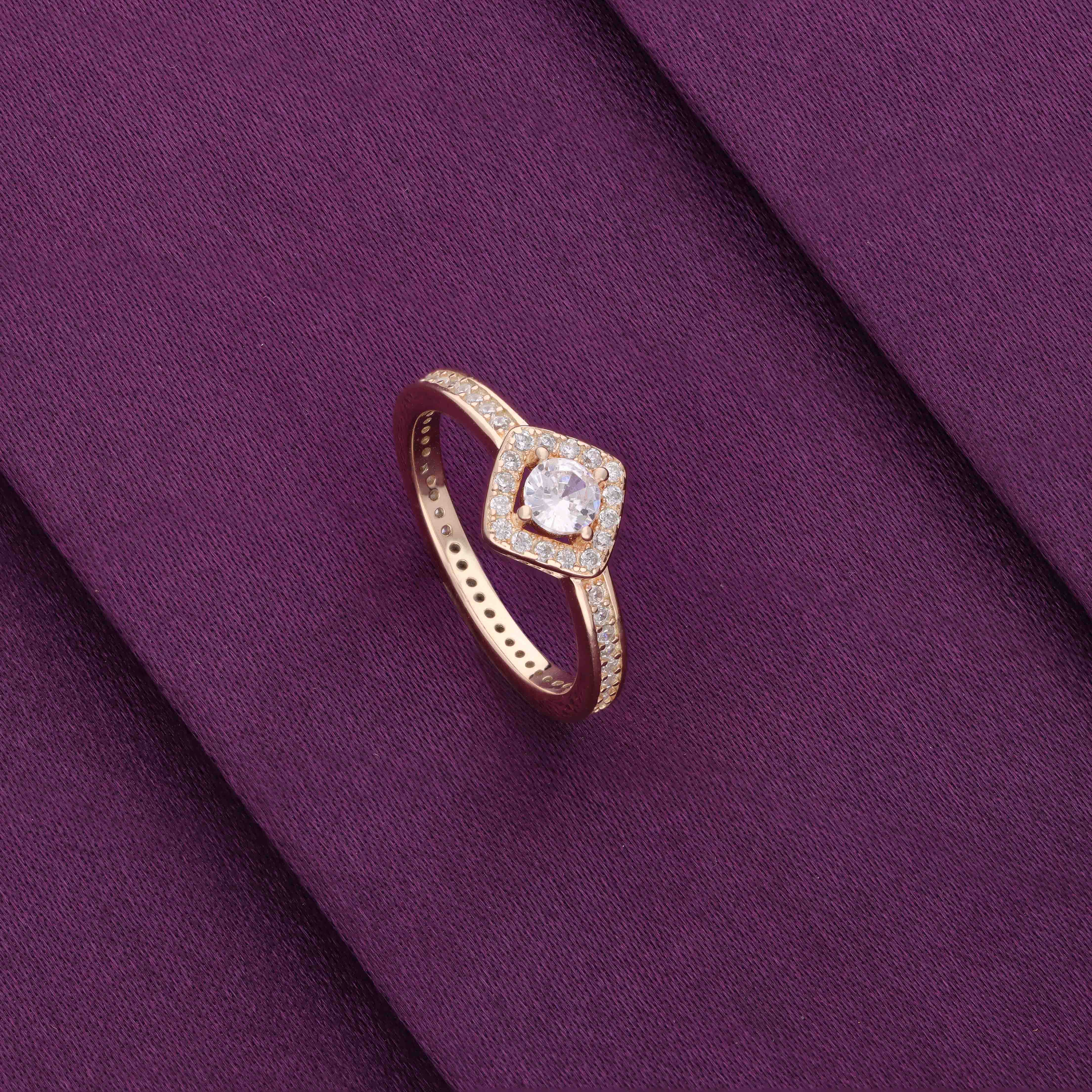 Elegant Diamond Halo Solitaire Silver Ring - Image 4