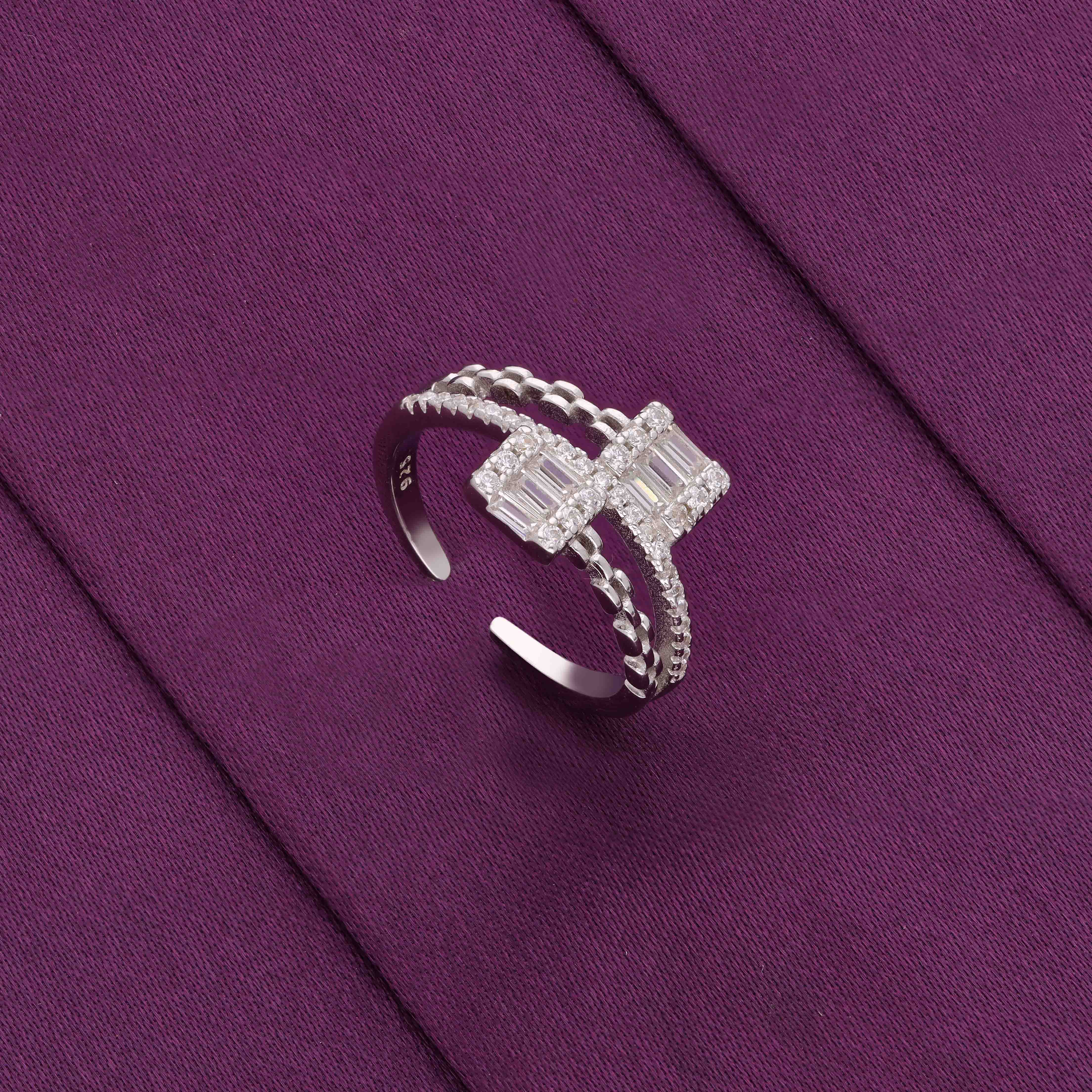 Twin Sparkle Square Baguette Ring - Image 2