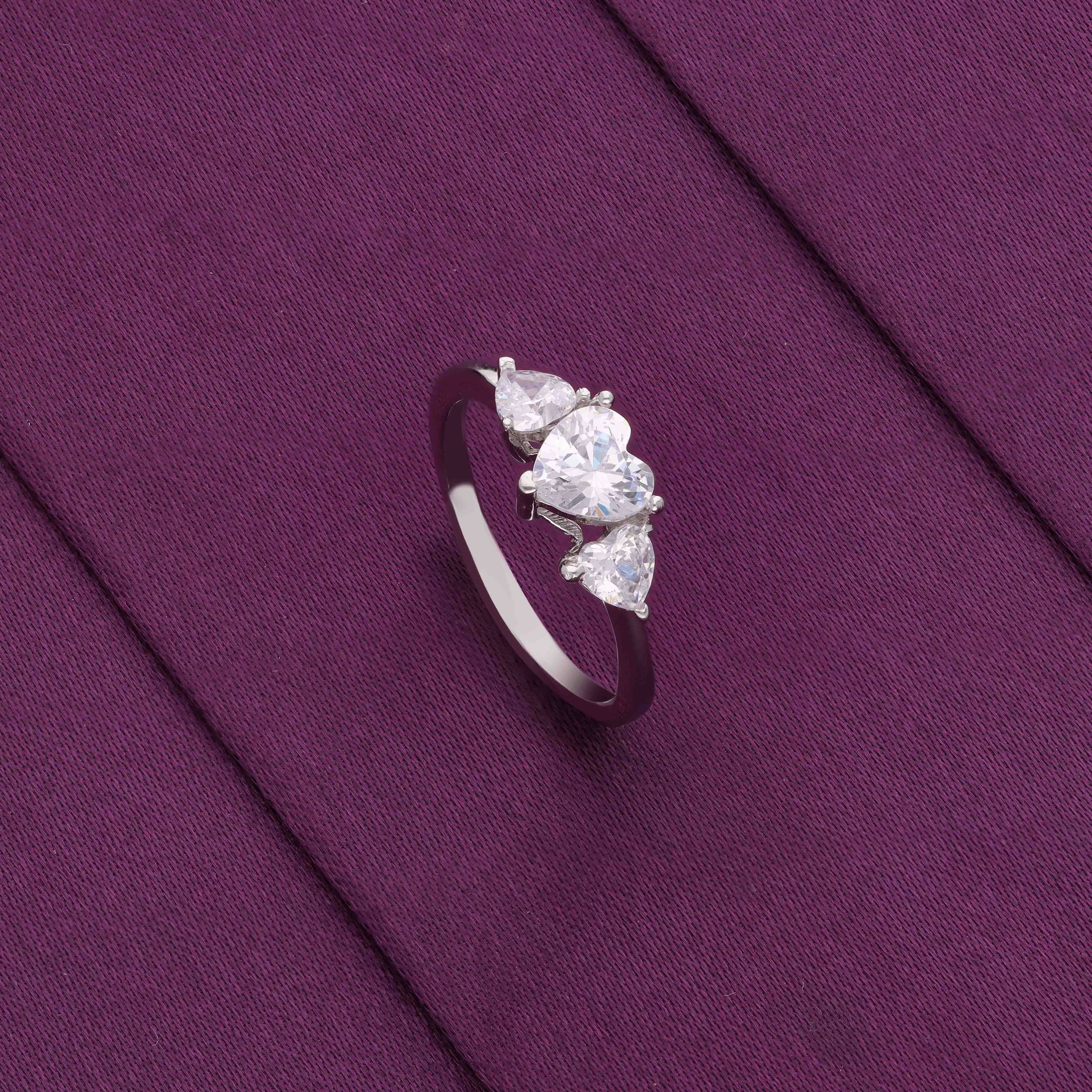 Sterling Silver Triple Heart Sparkle Ring - Image 3