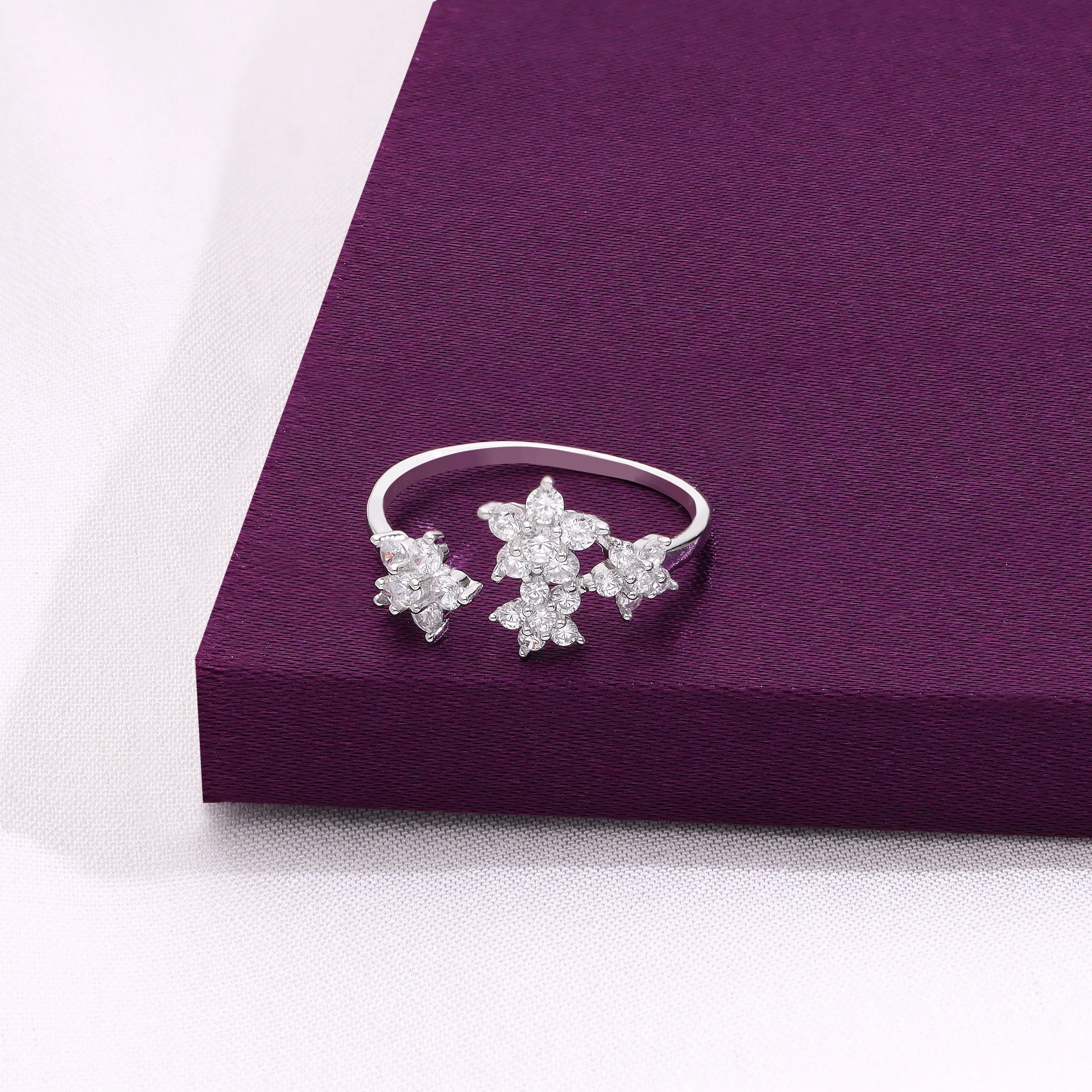 Floral Cluster Adjustable Silver Ring - Image 2