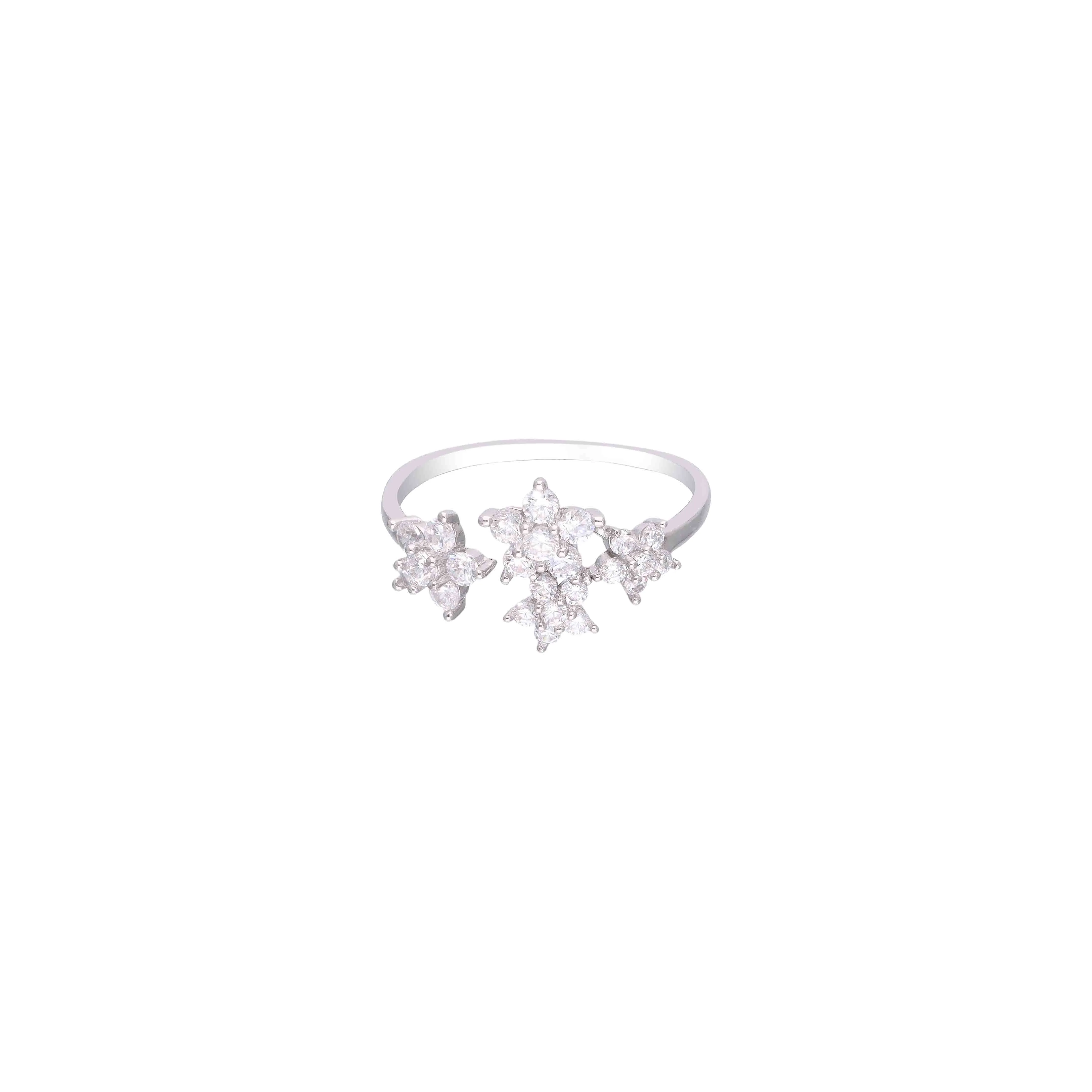 Floral Cluster Adjustable Silver Ring - Image 3