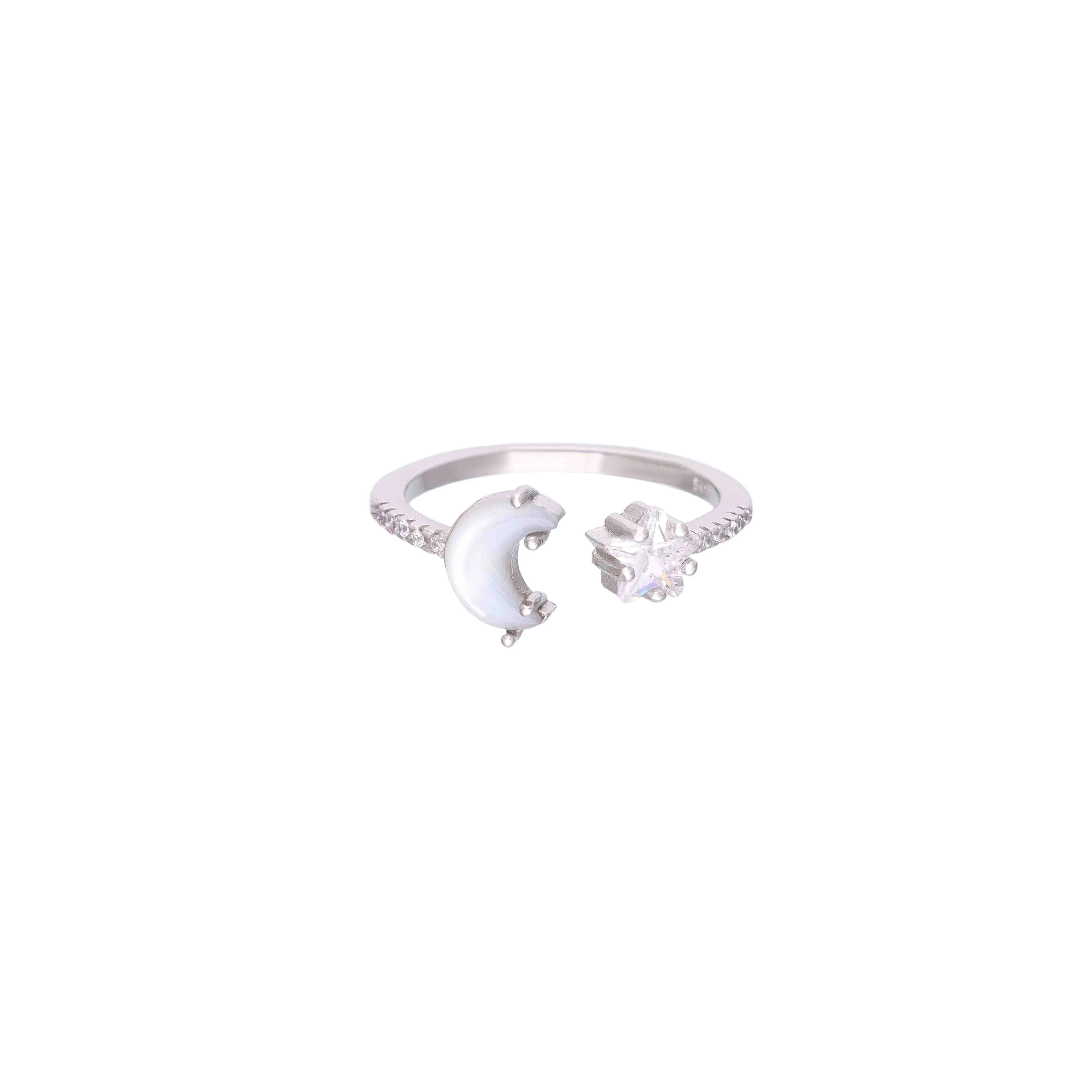 Sterling Silver Crescent Moon & Star Ring - Image 3