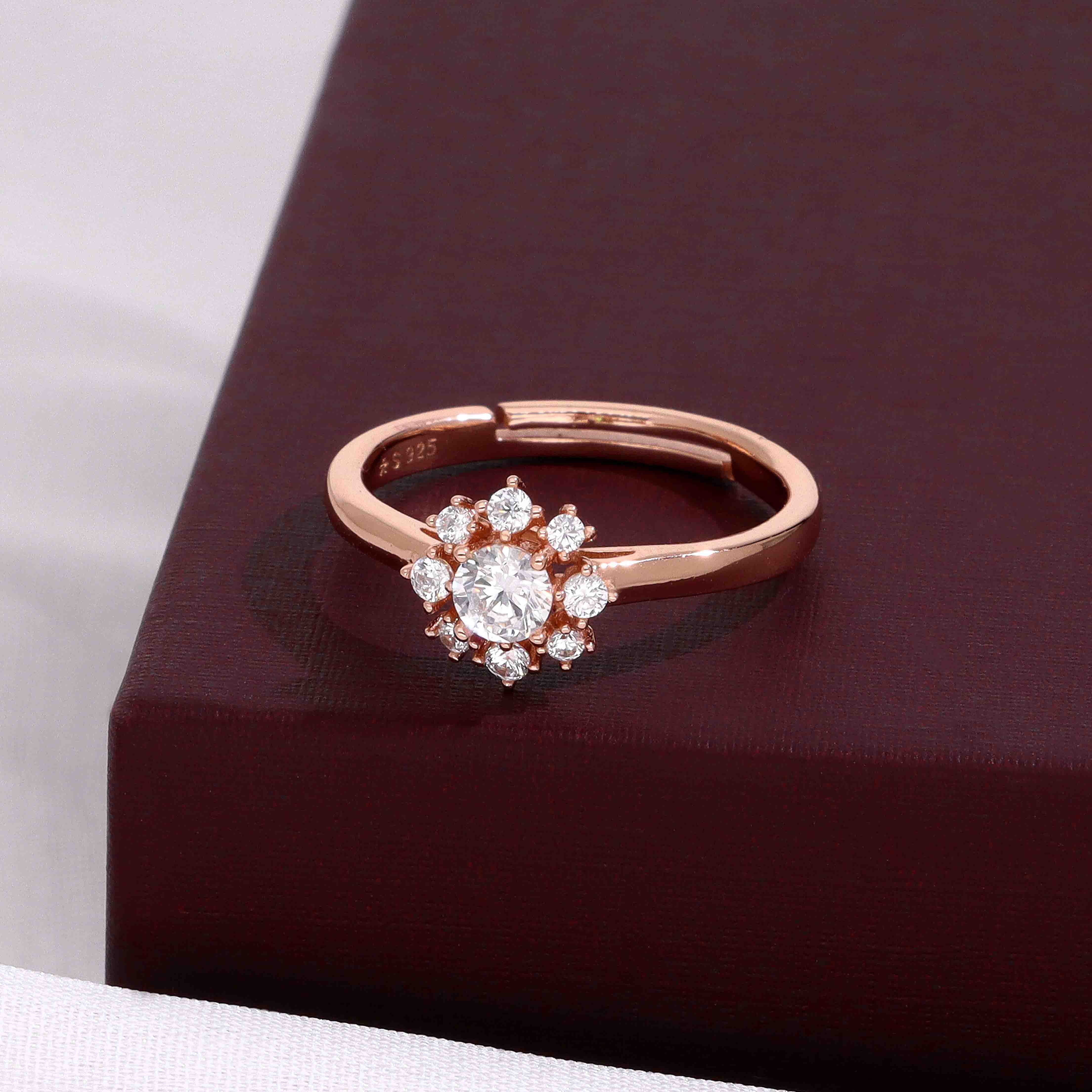 Sparkling Floral Solitaire Adjustable Silver Ring - Image 2