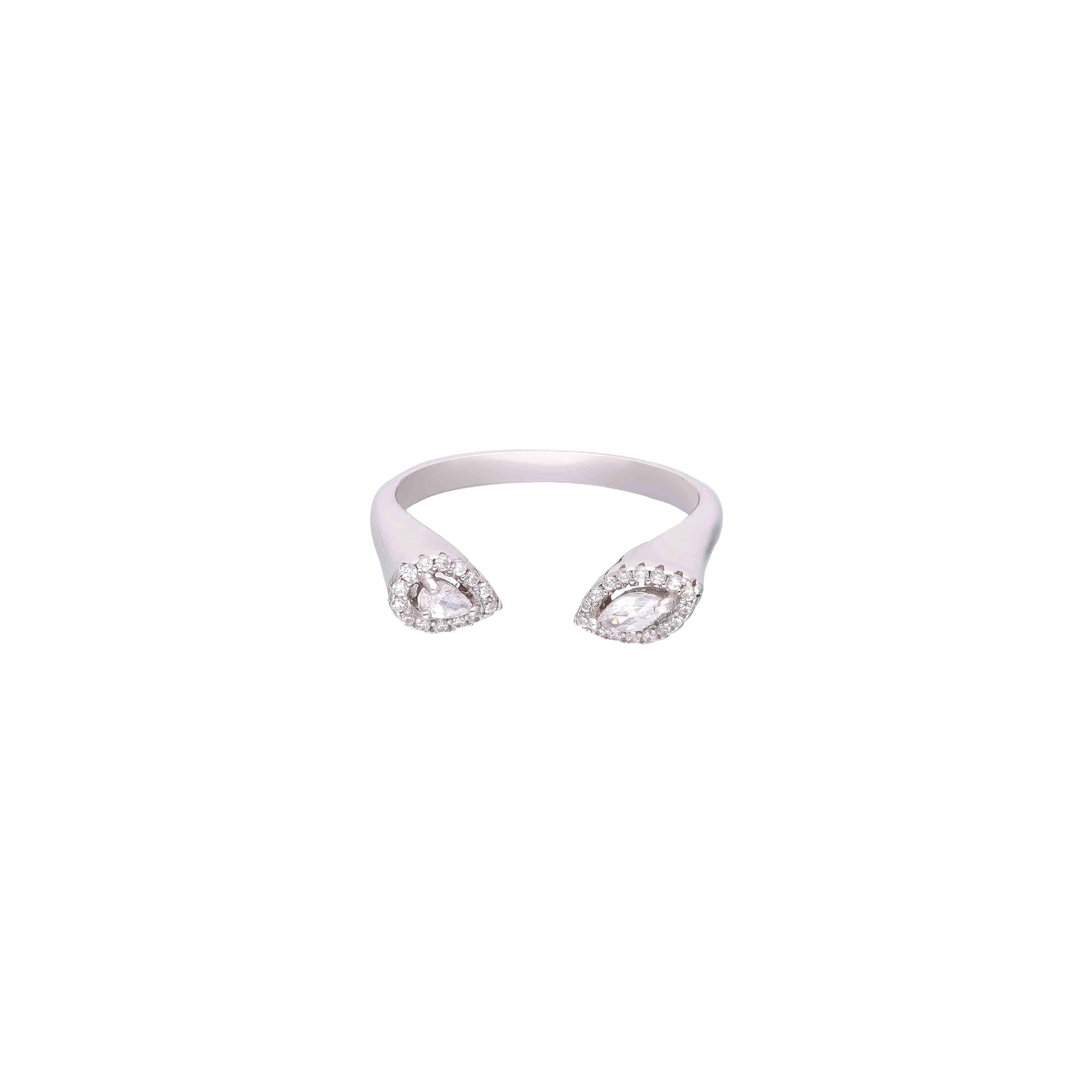Twin Teardrop Adjustable Silver Ring - Image 3
