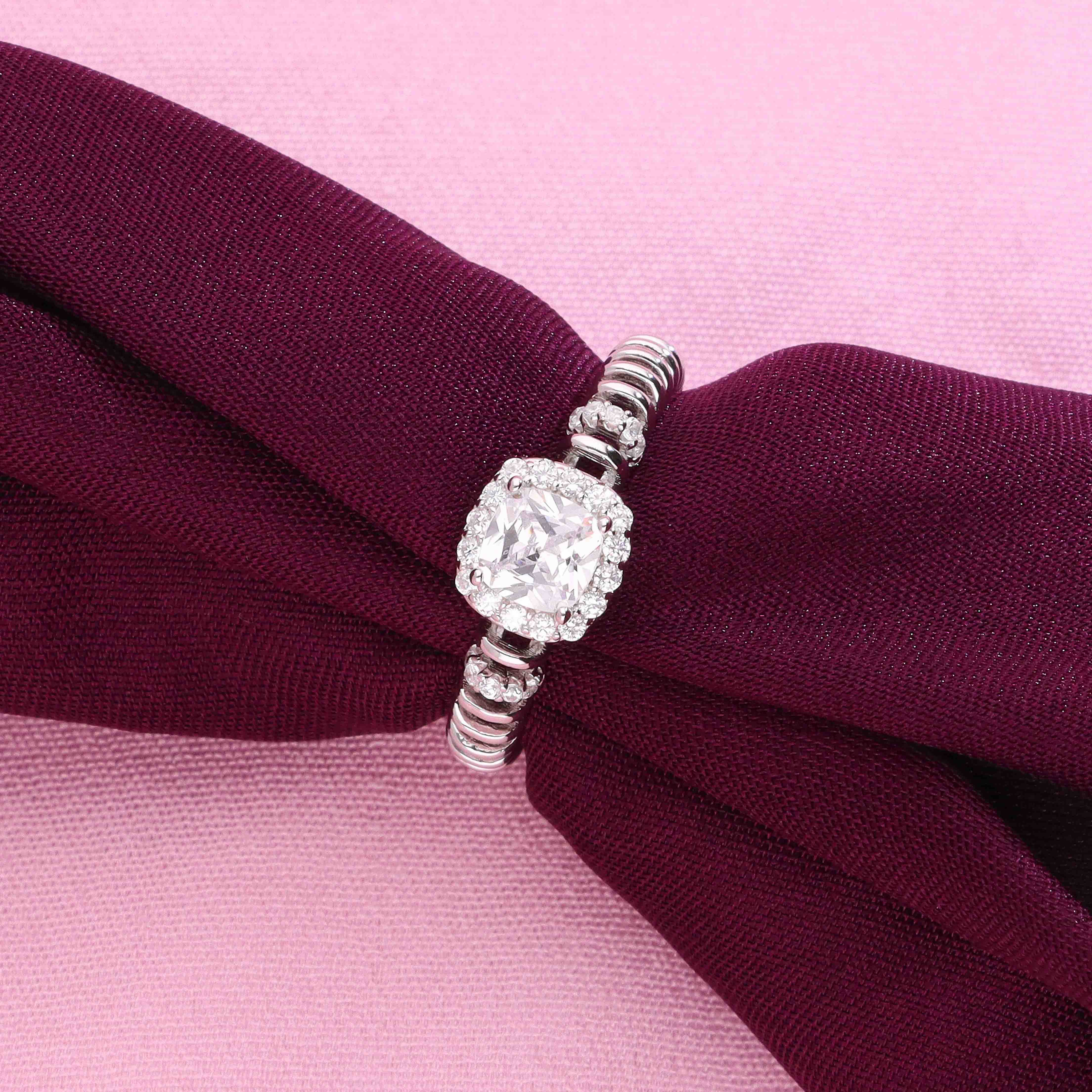 Cushion Sparkle Sterling Silver Solitaire Ring - Image 3
