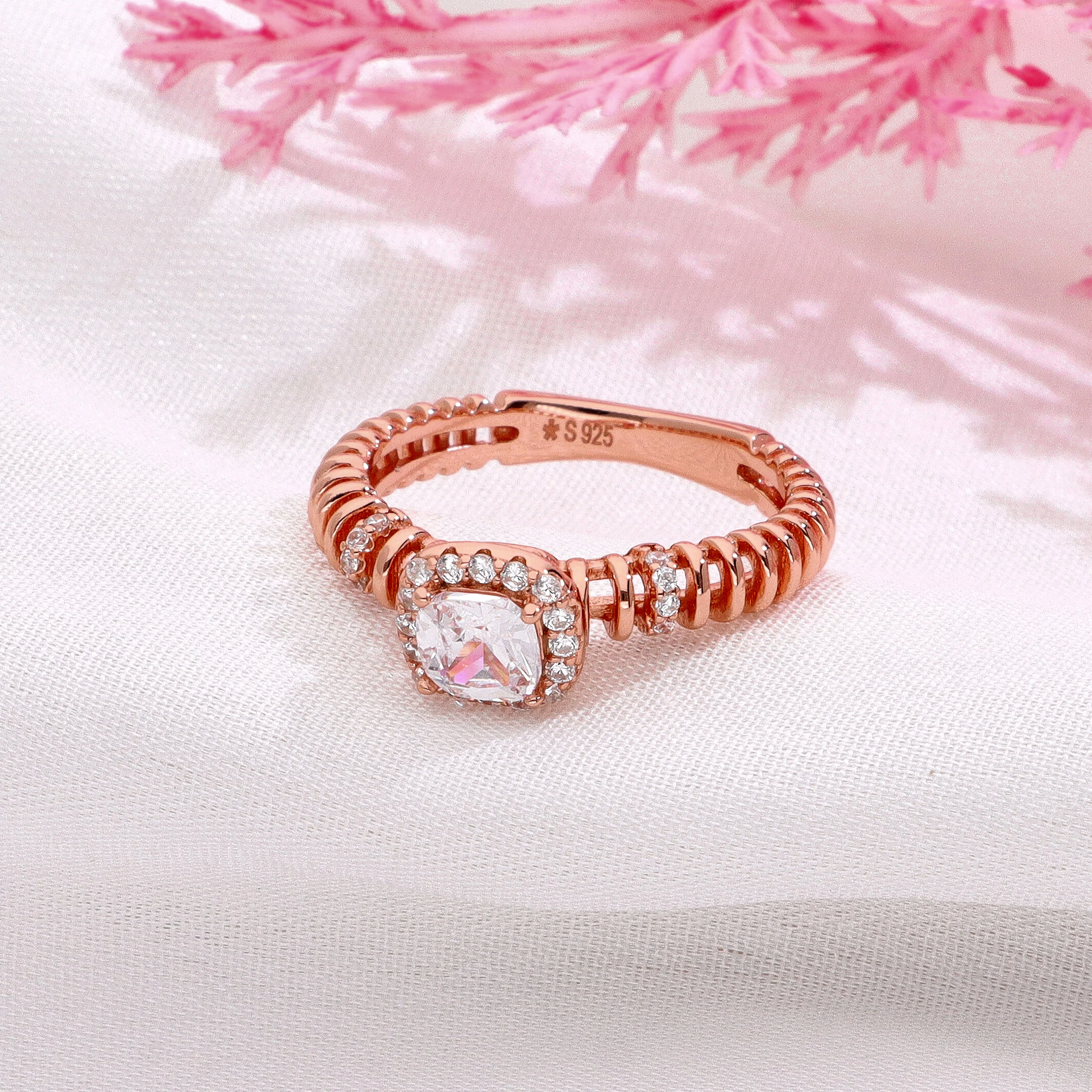 Cushion Sparkle Sterling Silver Solitaire Ring - Image 4