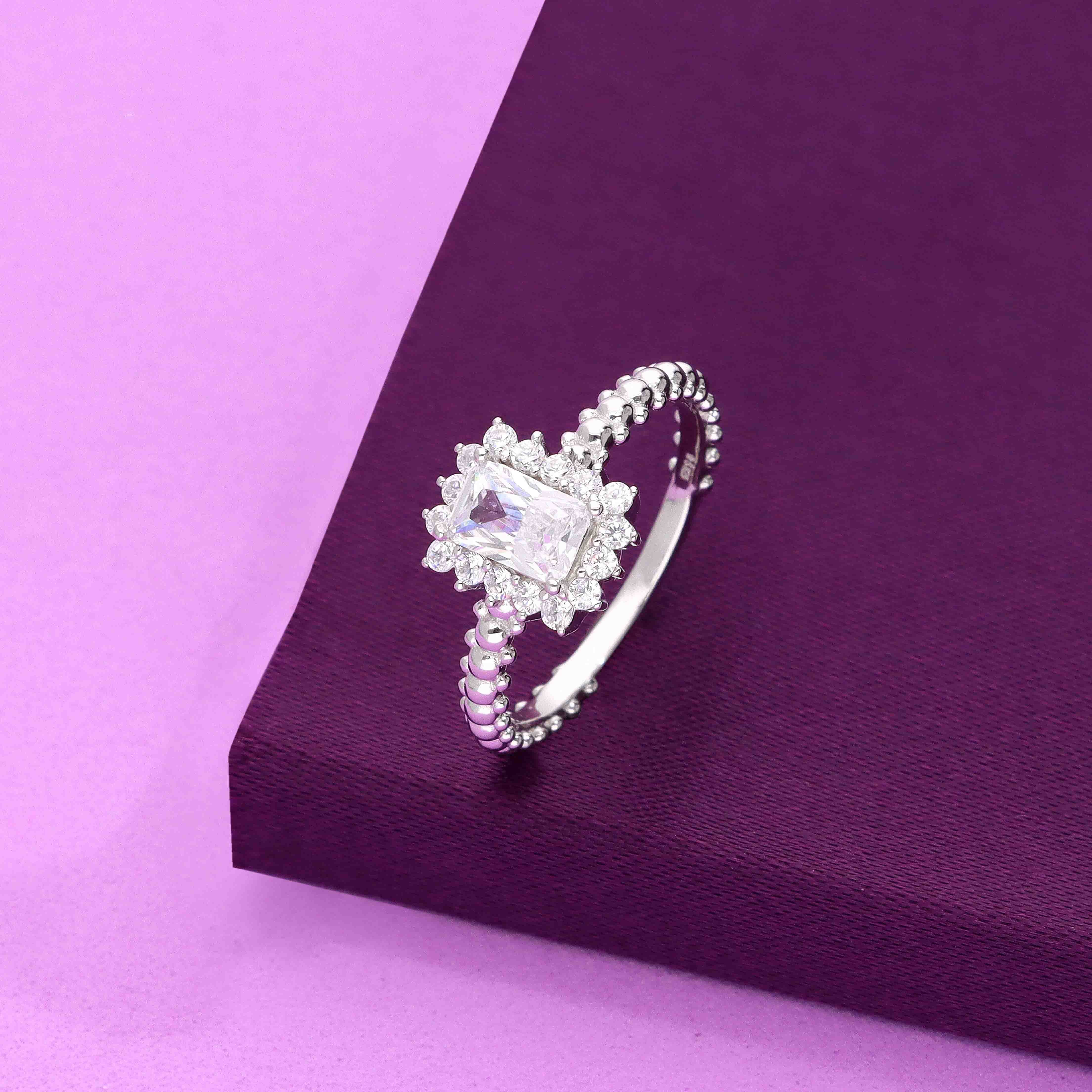 Radiant Rectangular Cut Sterling Silver Ring - Image 3